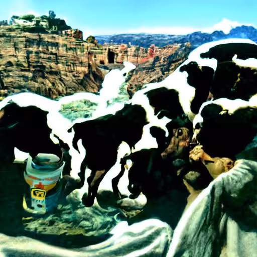 Cows Drinking from the Milk-Flooded Grand Canyon