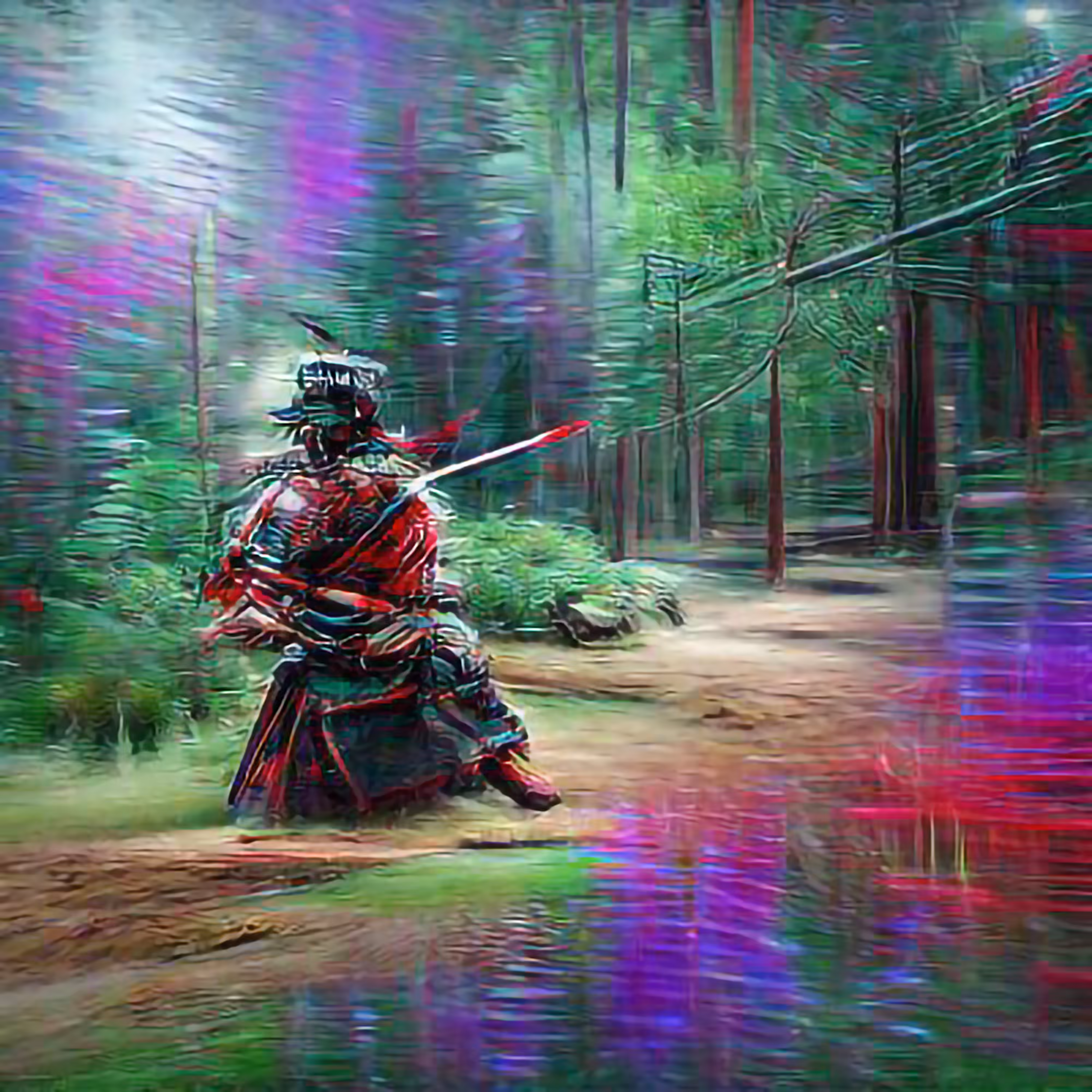 Samurai running in the forest