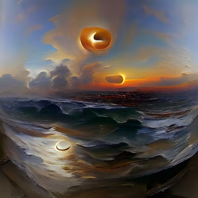 AI MASTERPIECE #1247 - SUNSET OVER THE OCEAN DURING SOLAR ECLIPSE