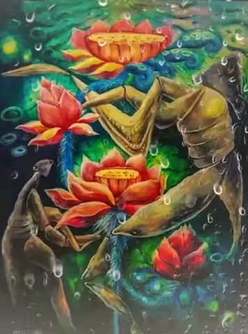 Grasshopper with Lotus