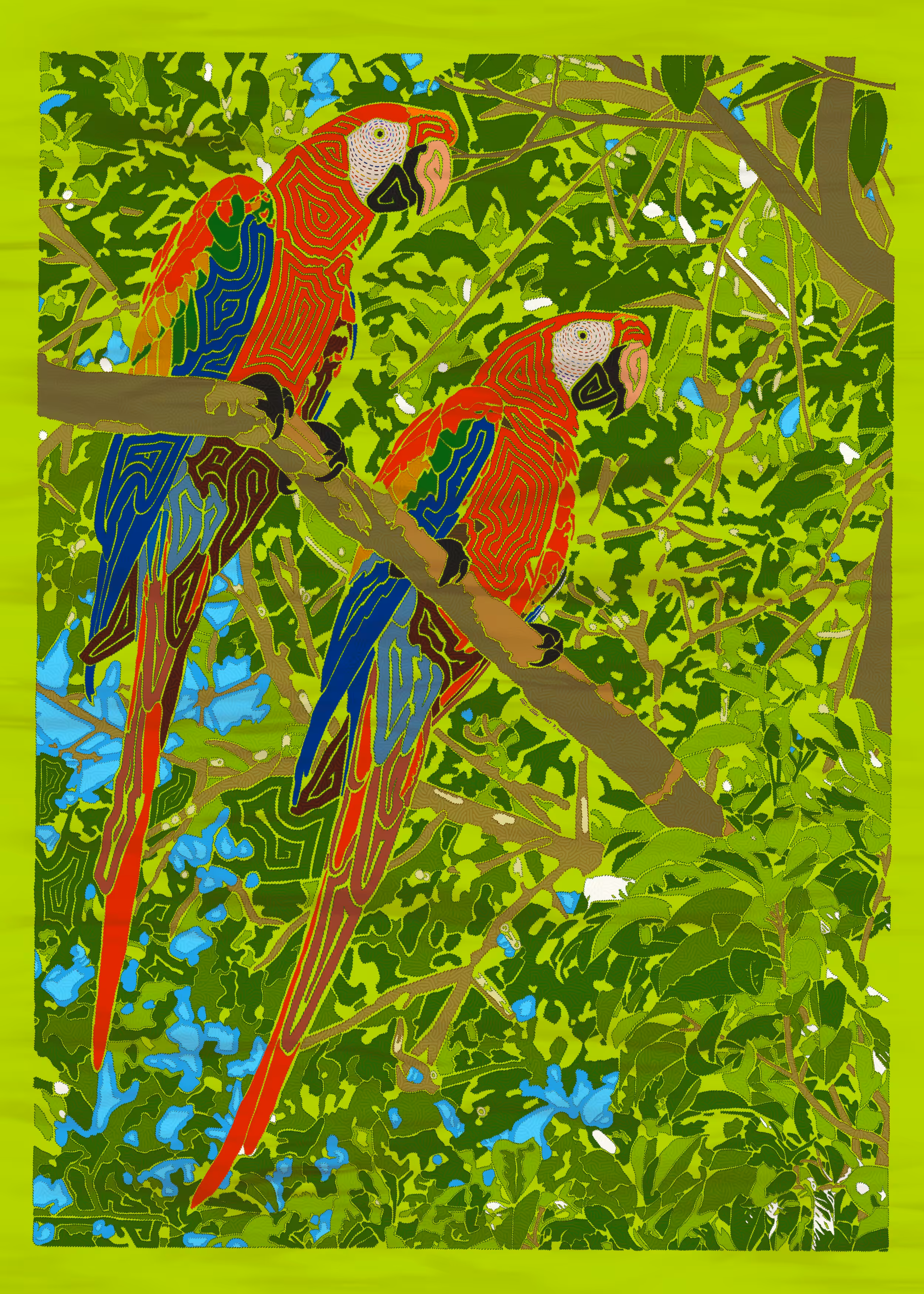 Mola Art Parrots