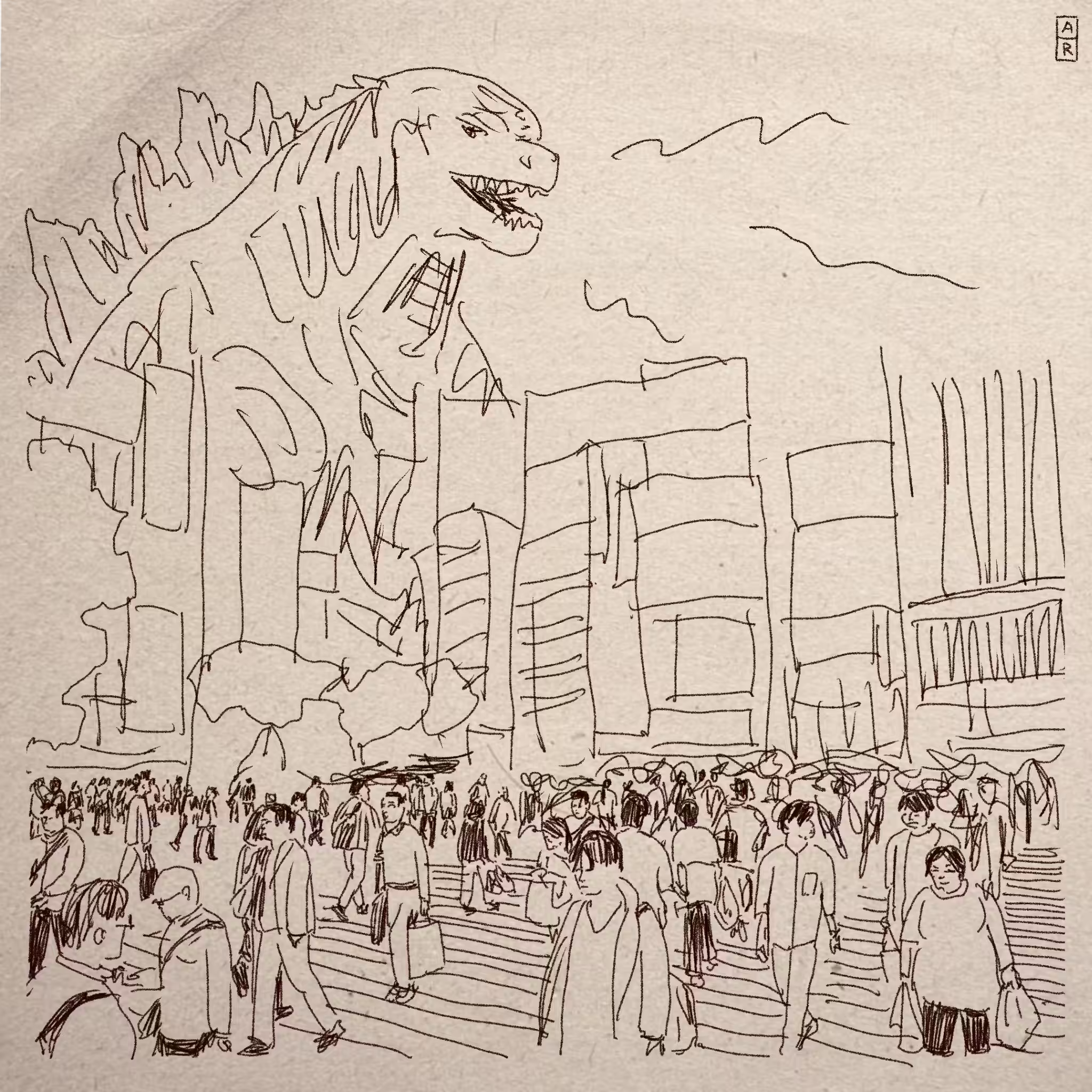 Godzilla Crosswalk Sketch