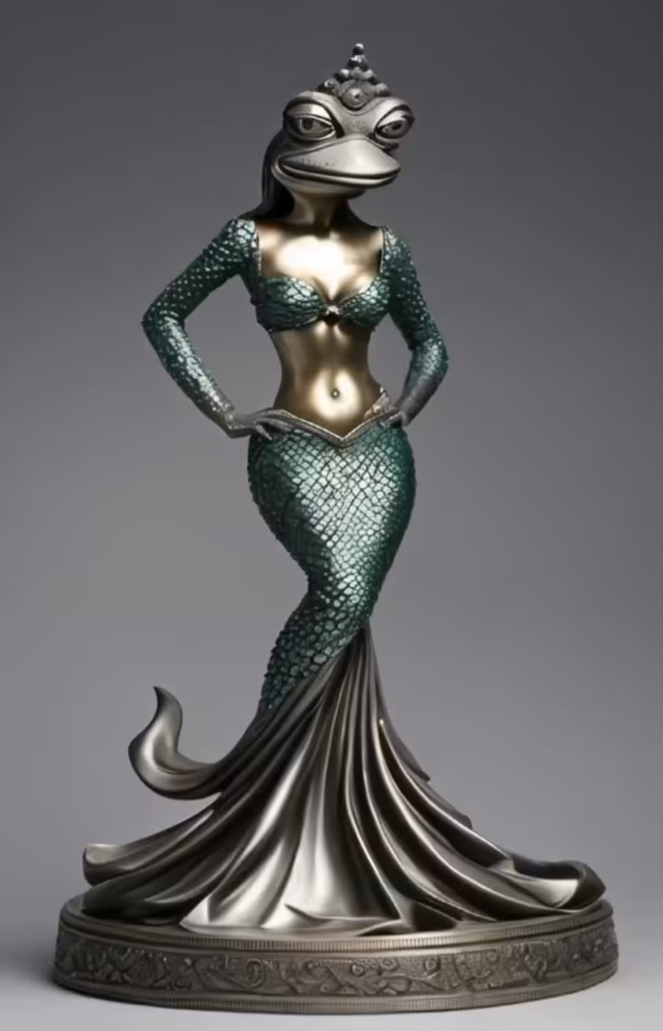 Croar of the sirens(Pepa the Frog) - Bronze and Silver Sculpture