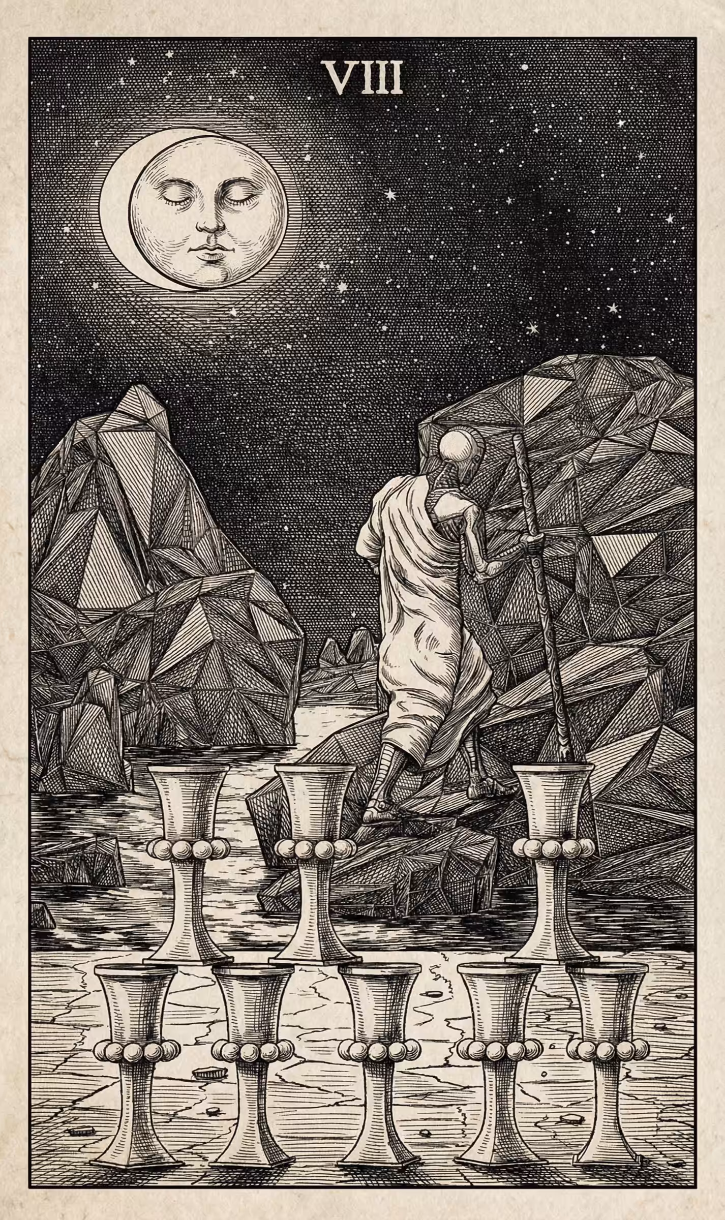 The Fool's Journey: 8 of Cups — Litho