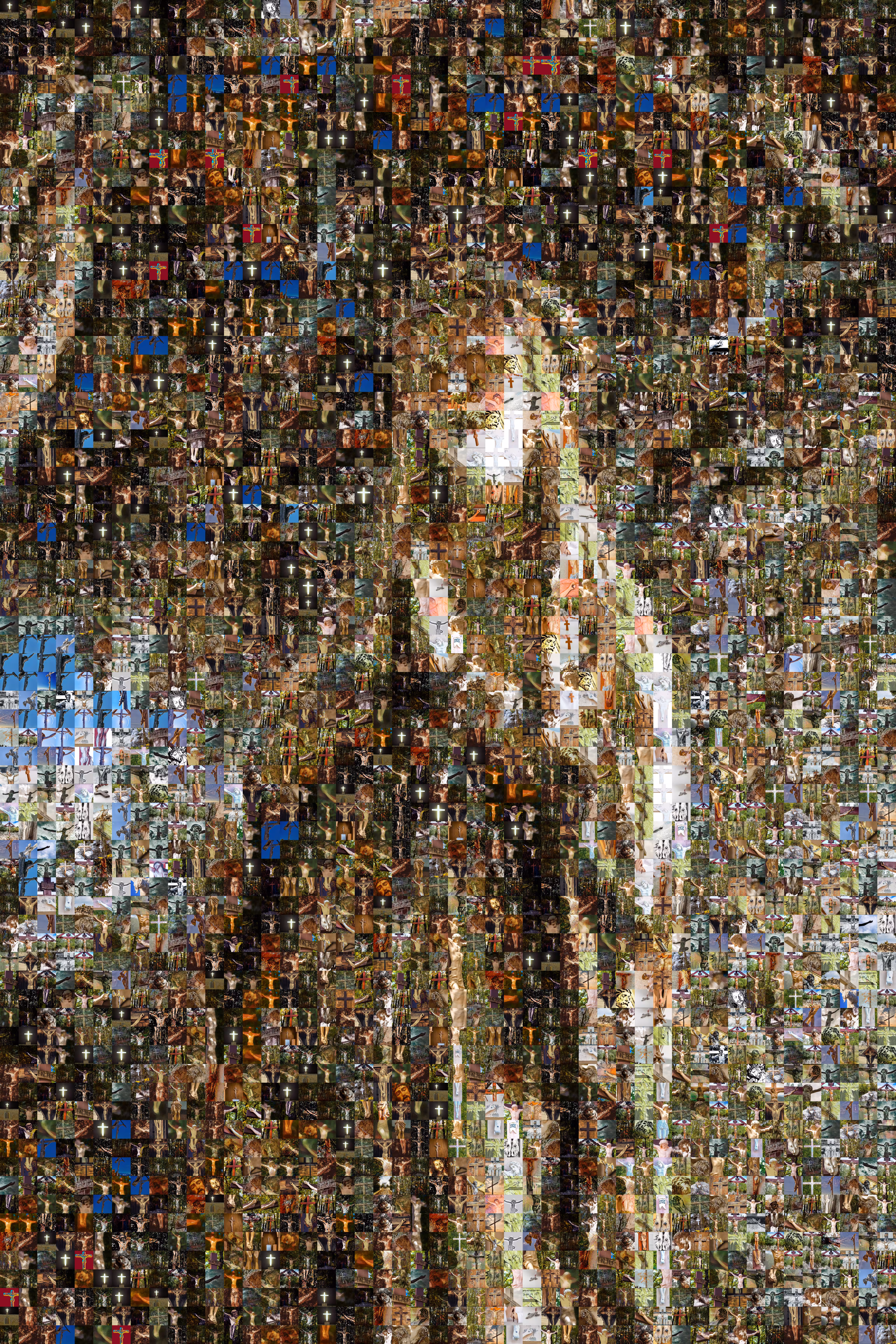 Our Lady of Lourdes Grotto Apparition Grid Photomosaic from 647 European Crosses Photos