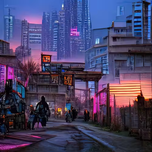 streets of cyberpunk city at dusk 3Dm6TAhLDUn0vkU9Qsh6