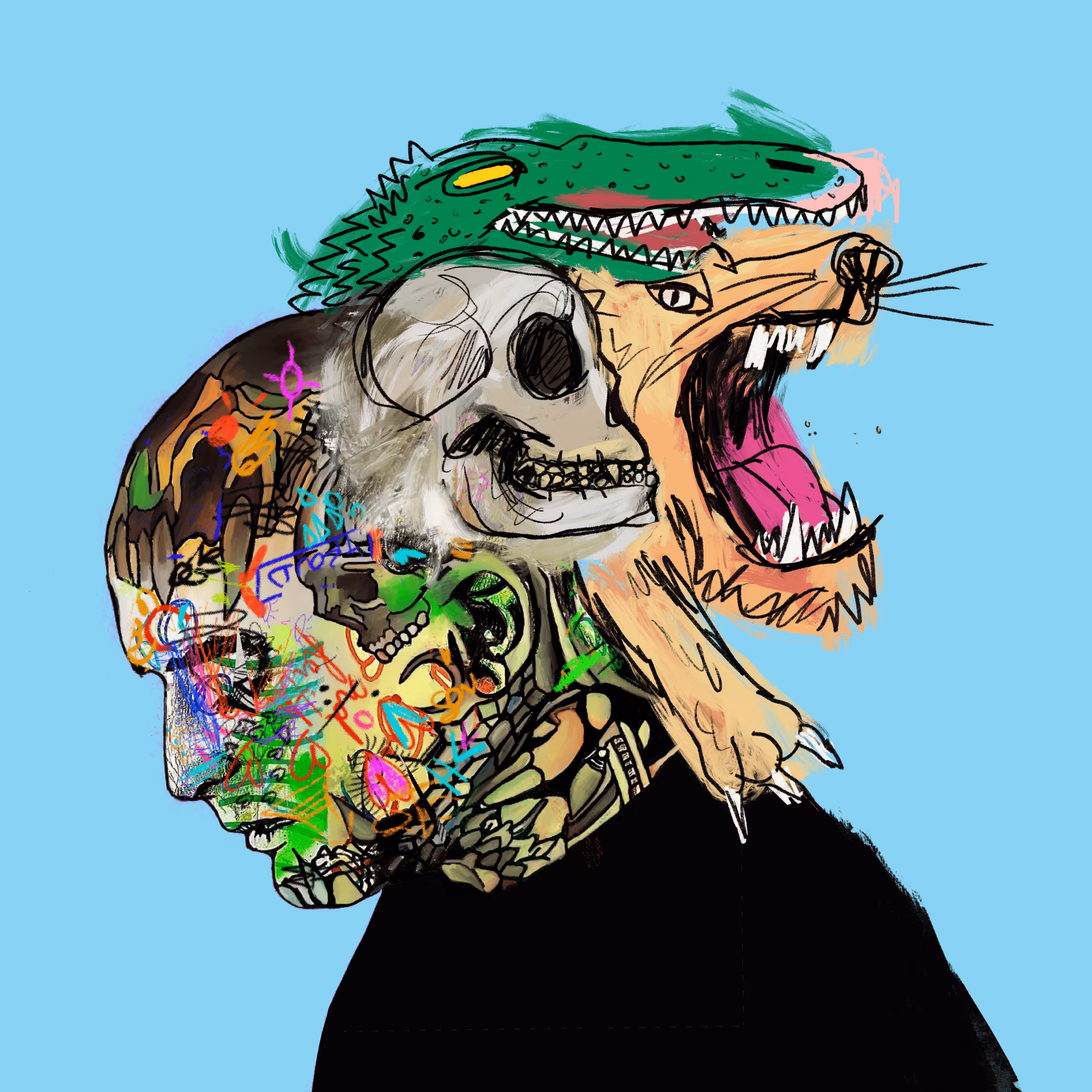 #53 Lion, Crocodile & Monkey skull