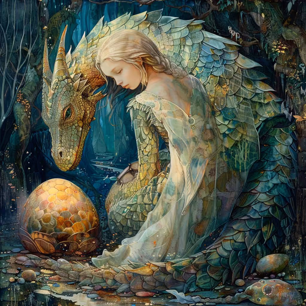 Illustration for the children's fairy tale "the girl and the Dragon"