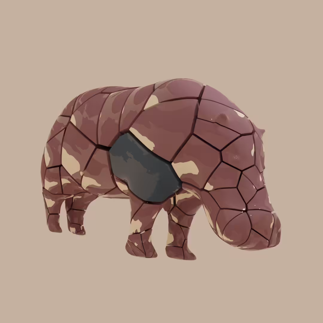 3d Hippopotamus Fractured
