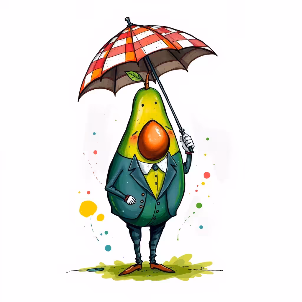 Whimsical Avocado with an Umbrella