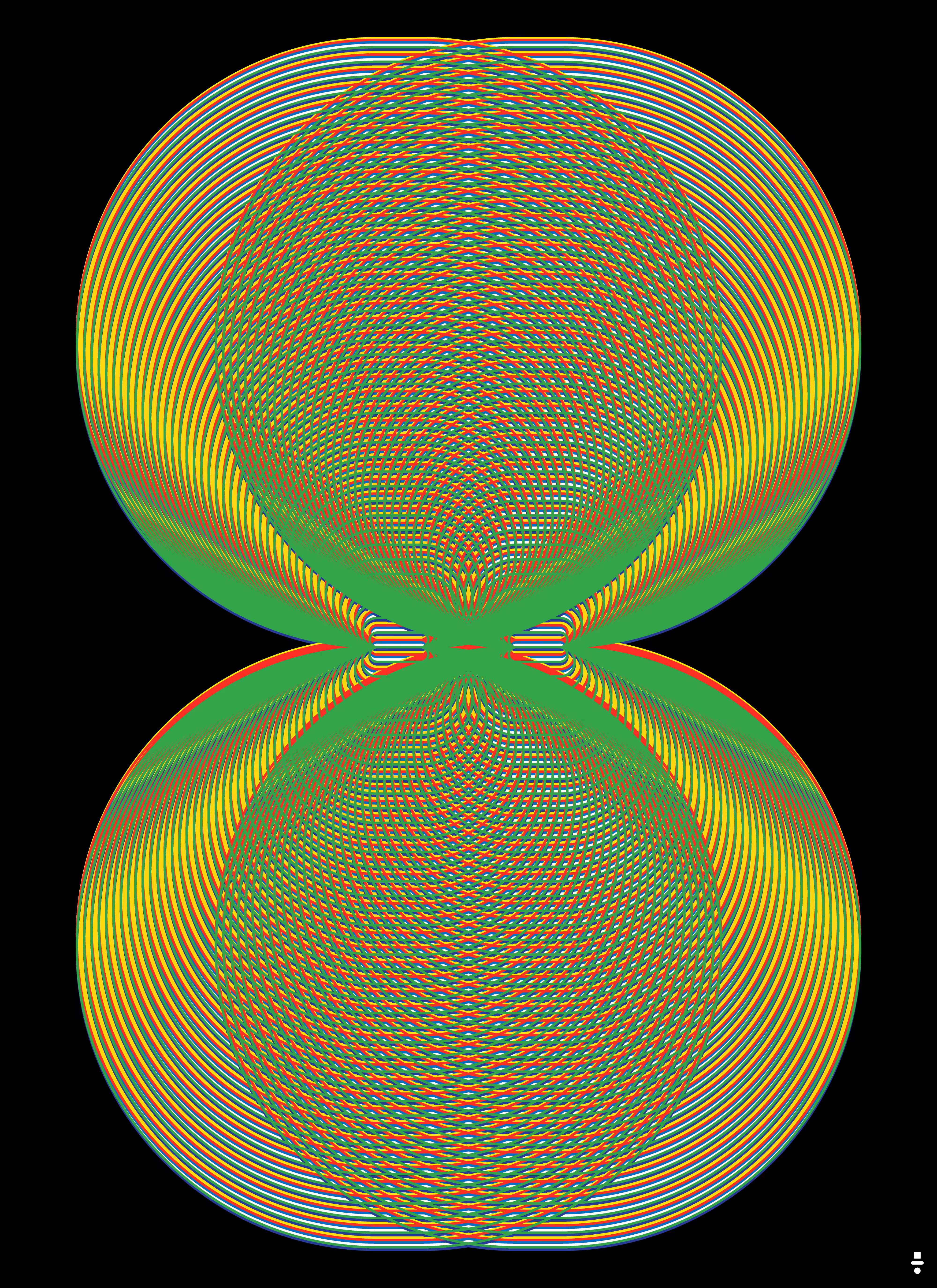 Tri-panning Moire Growth: Triple Green Orb 3c: Moving Center
