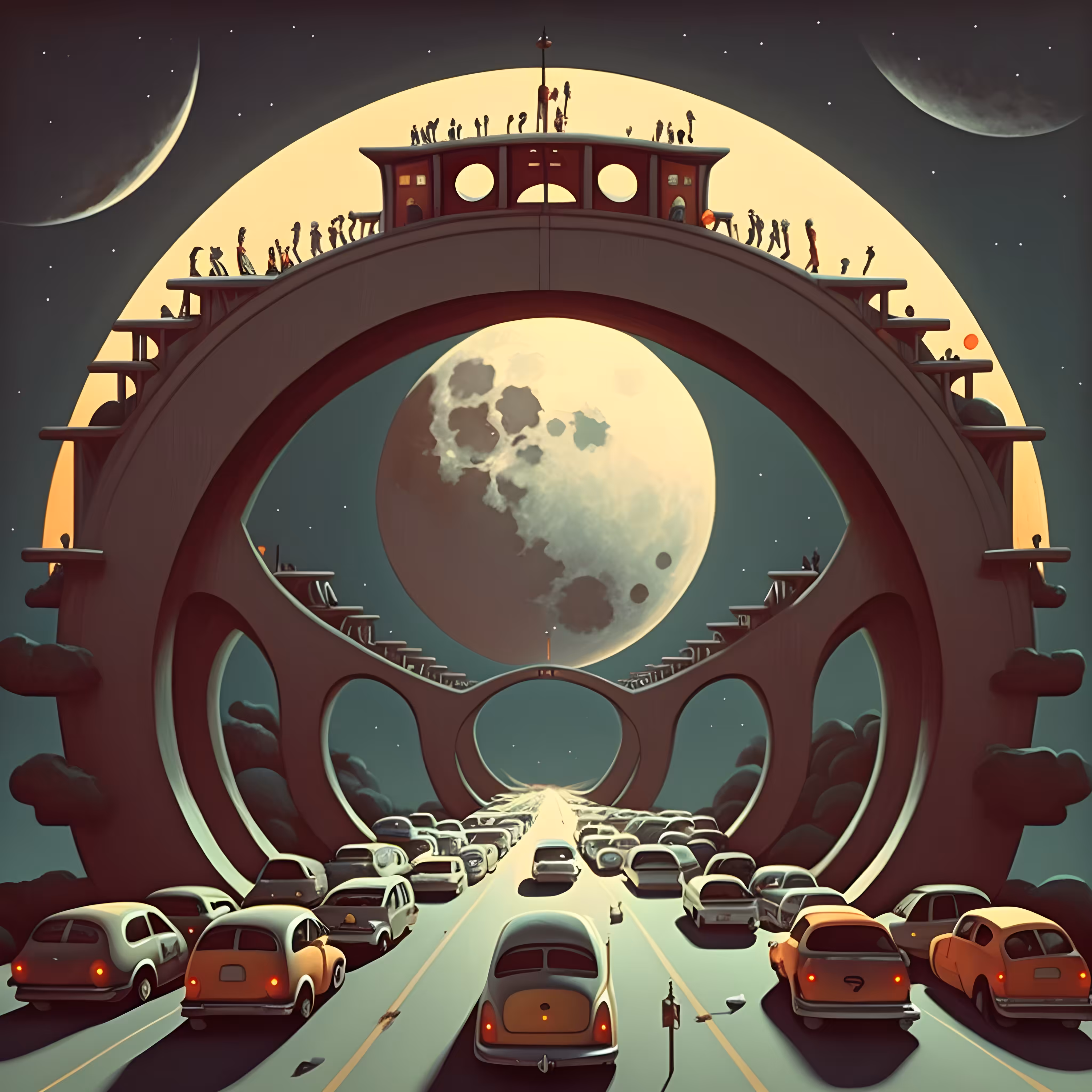 The bridge full of cars