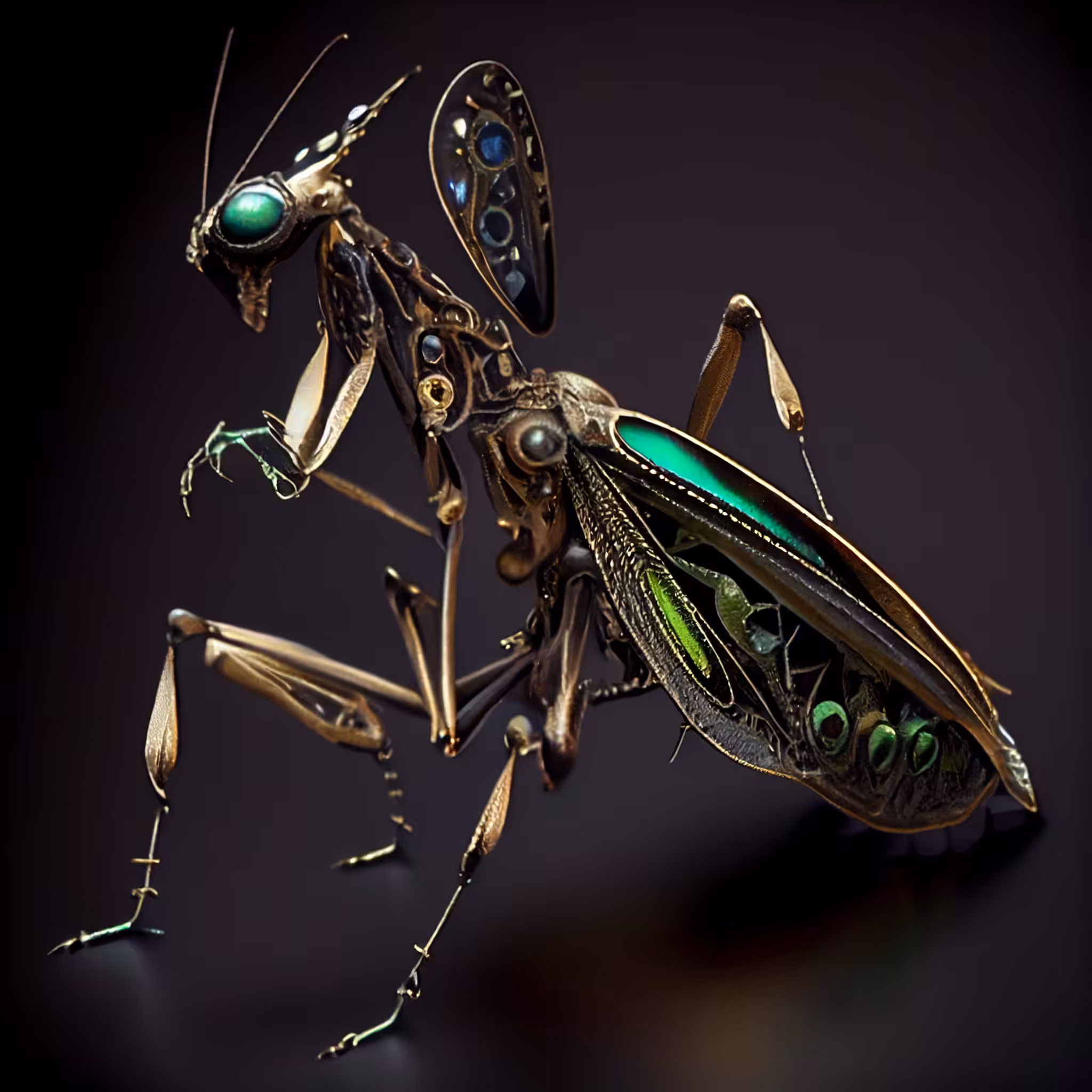 The insect is crafted with tiny clock gears and golden