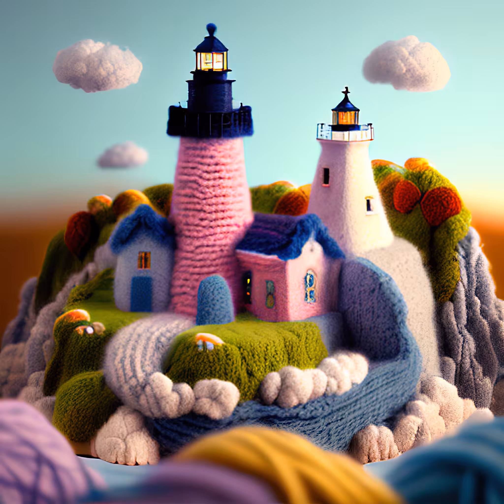 Autumn bay with a lighthouse