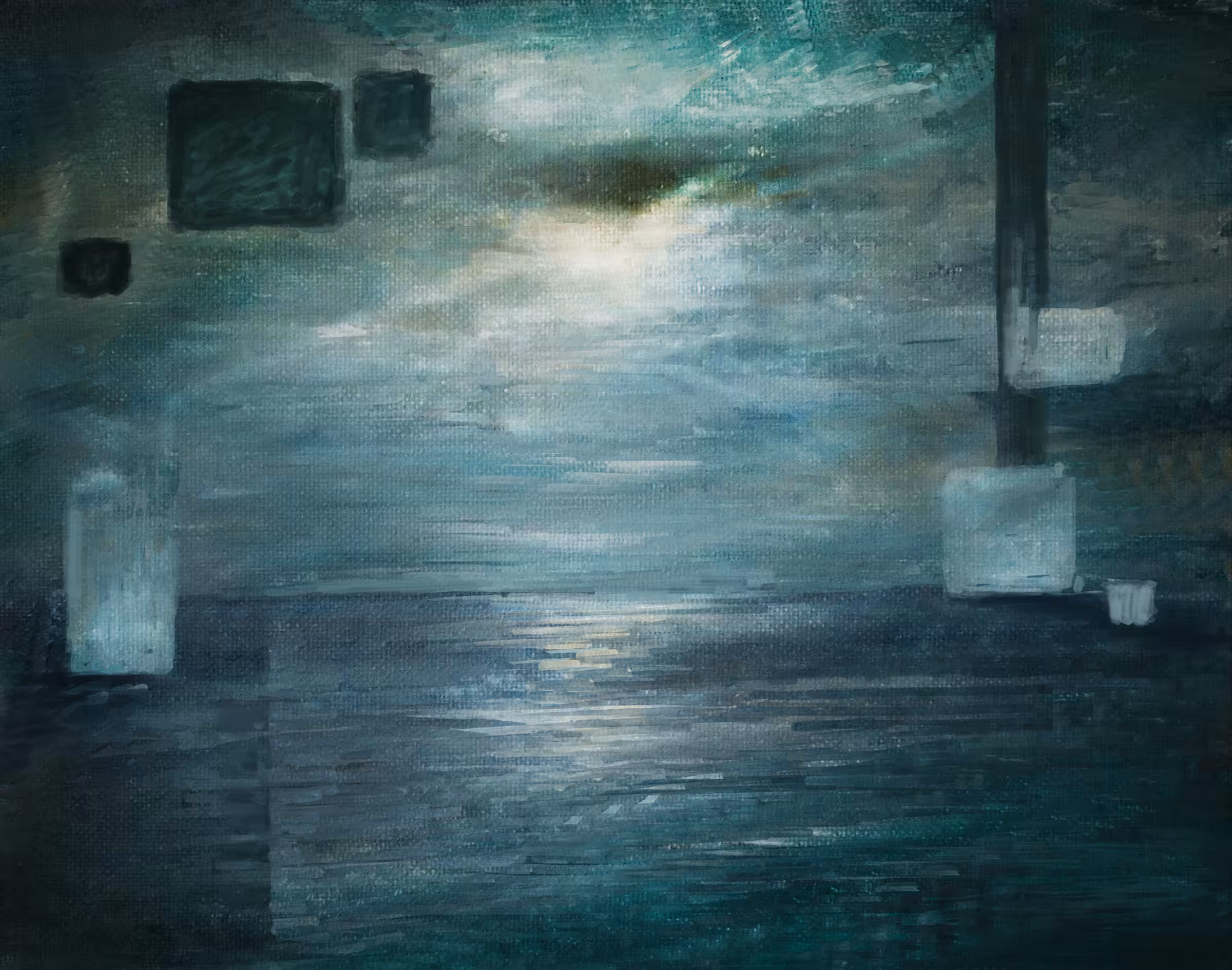 Tremulous sea with icebergs
