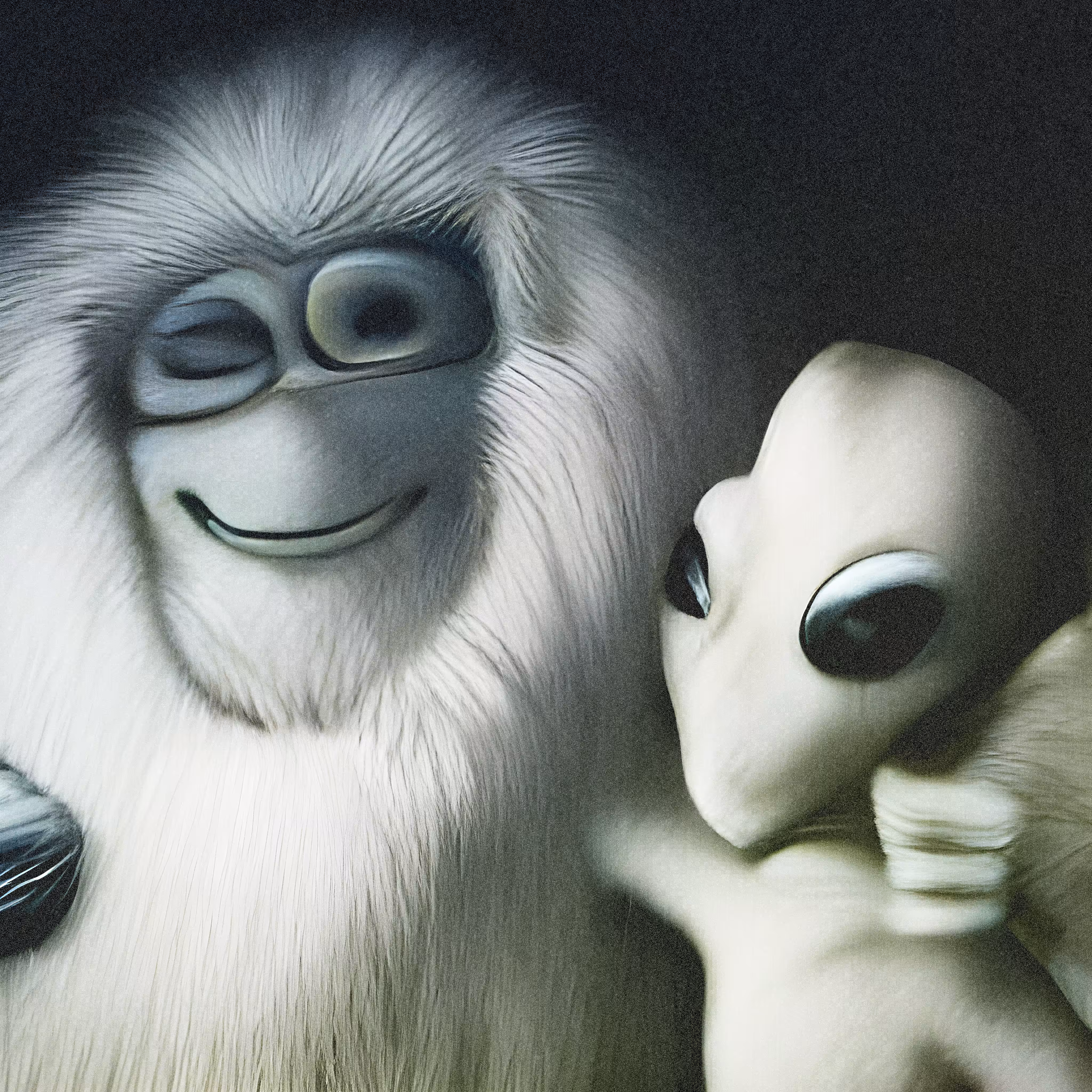 "a photo of a yeti and an alien"