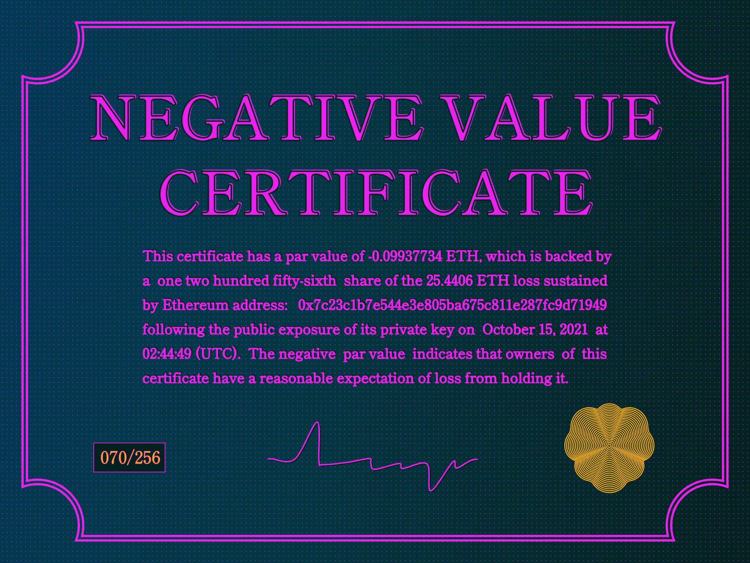 NegativeValueCertificates: Negative Value Certificate #70 of 256