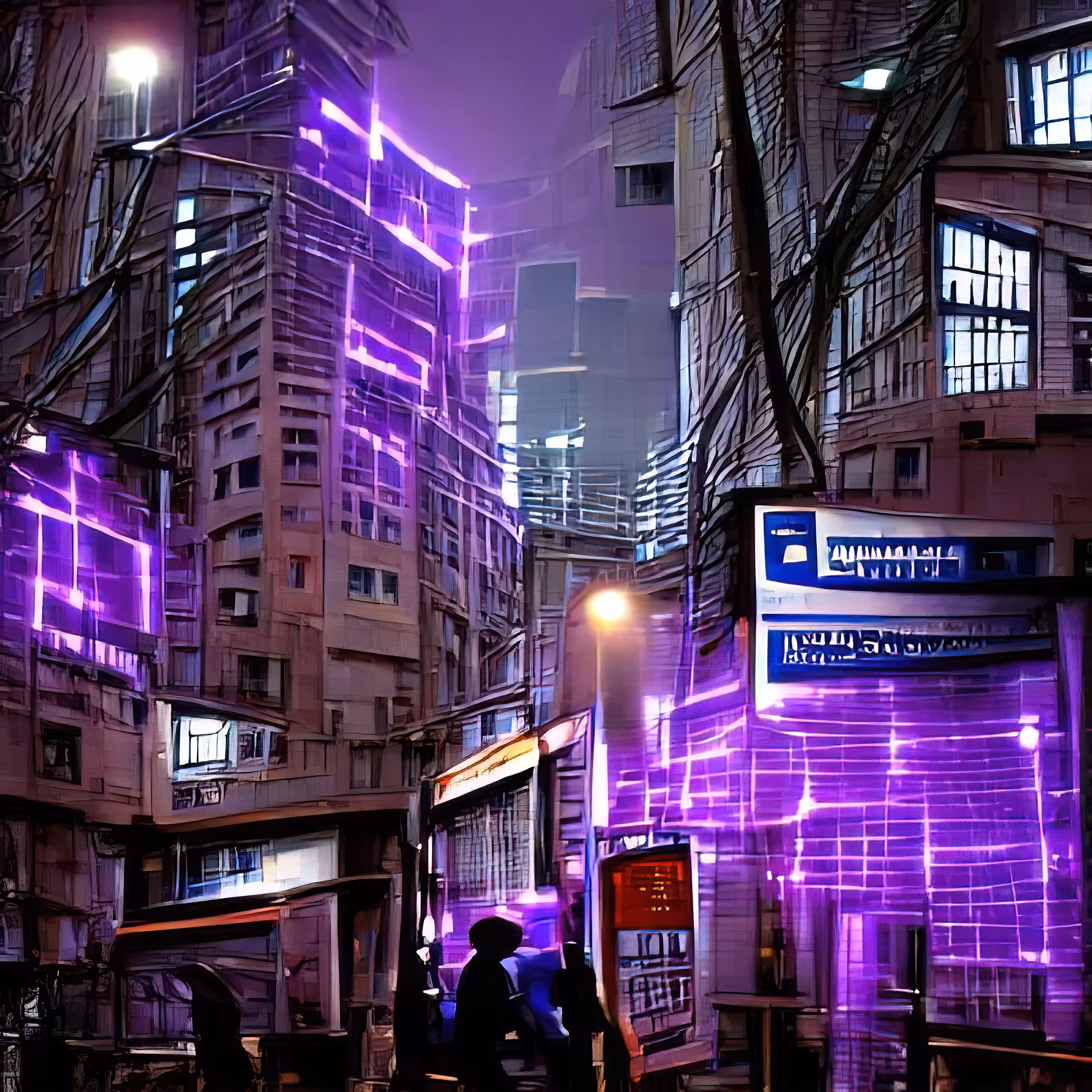 streets of cyberpunk city purple light AiWZRgFYra2plexf0xM7