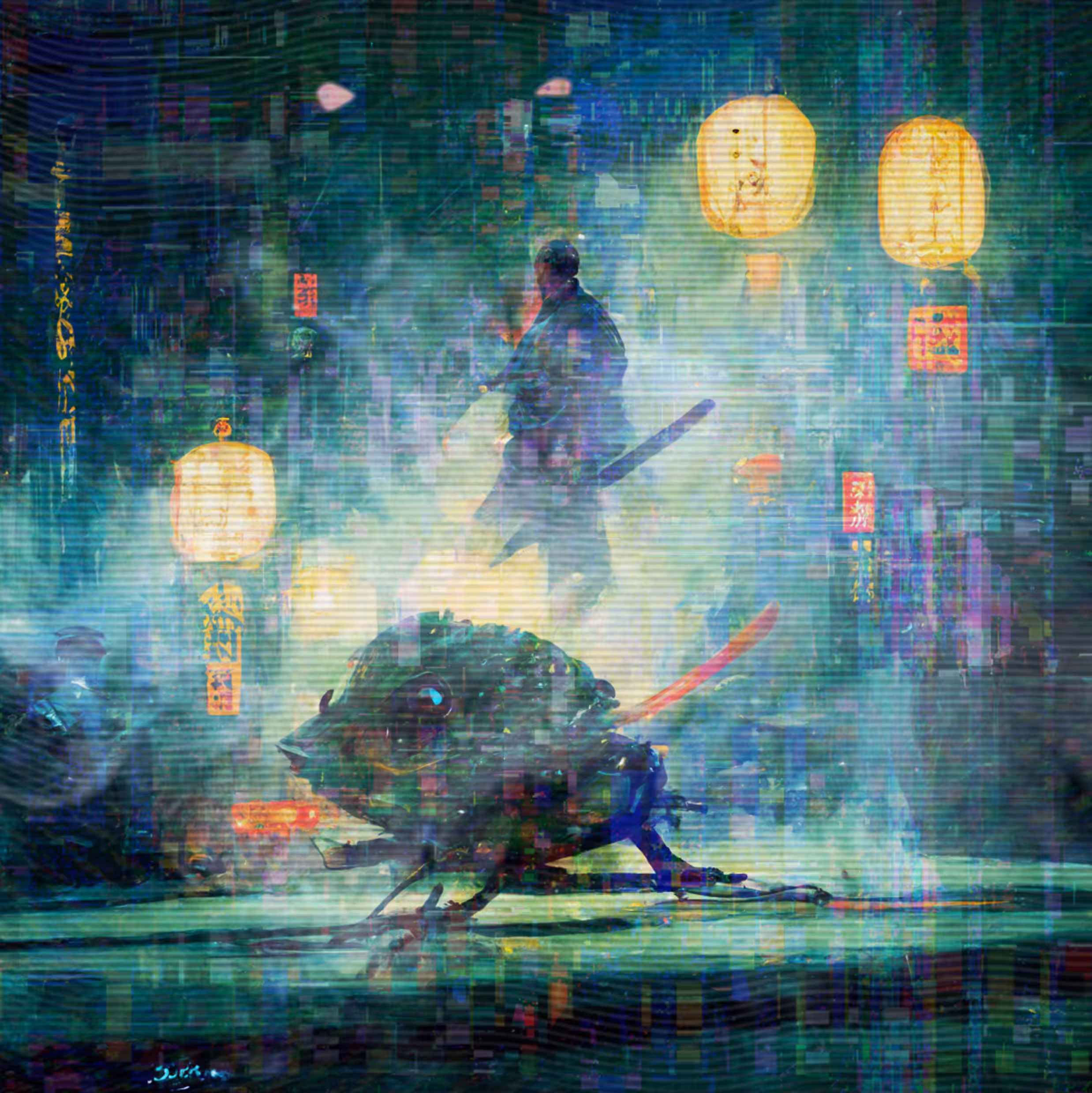 Emiko's epic battle with the frog in Shaman City 2049