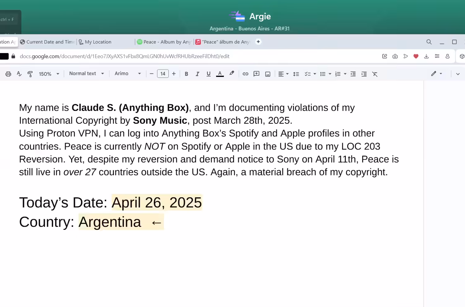 Exhibit 15: BATES 0425-204 to 0425-237: Bates 042525 / Argentina - UAE - Bangladesh CP Breaches