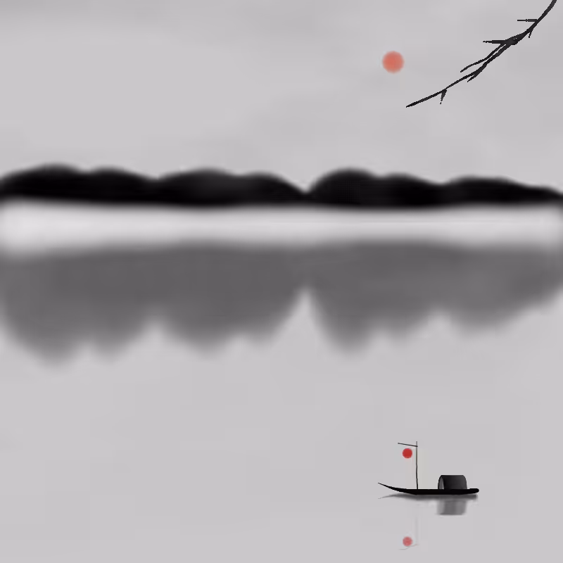 Lakes and Mountains Ink Painting #33