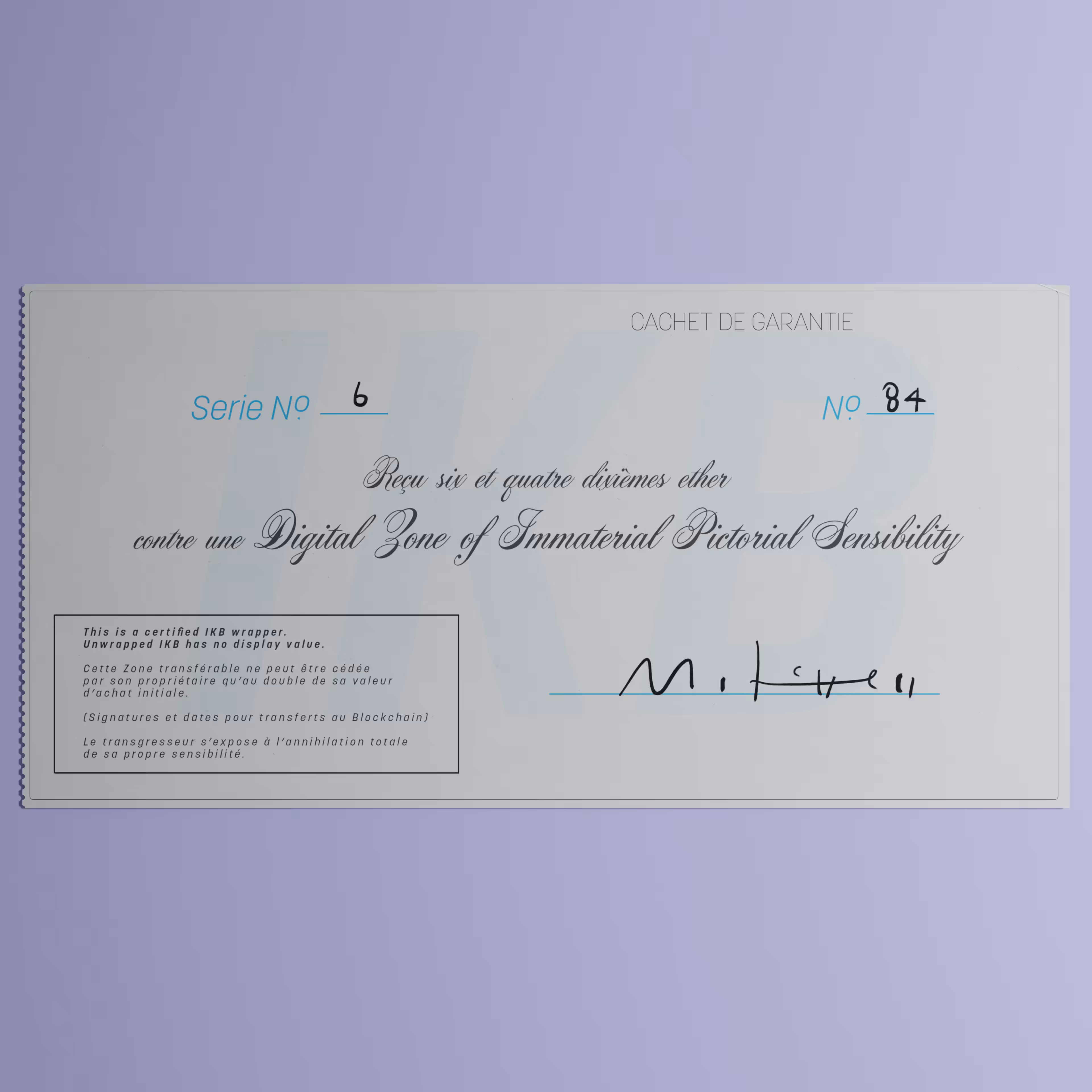 Digital Zone of Immaterial Pictorial Sensibility, Series 6, Edition 84. (Wrapped)