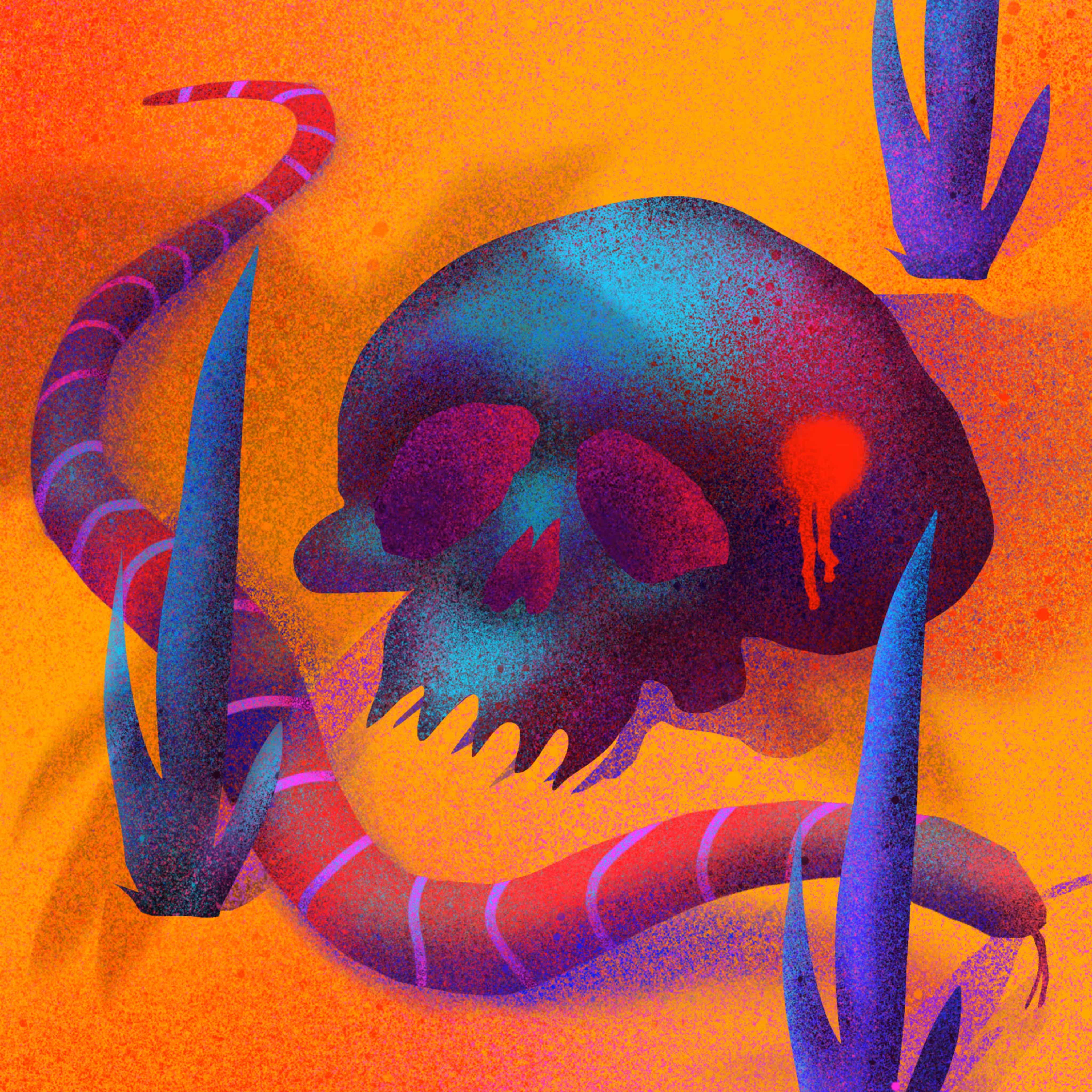 A bird,a snake and a skull