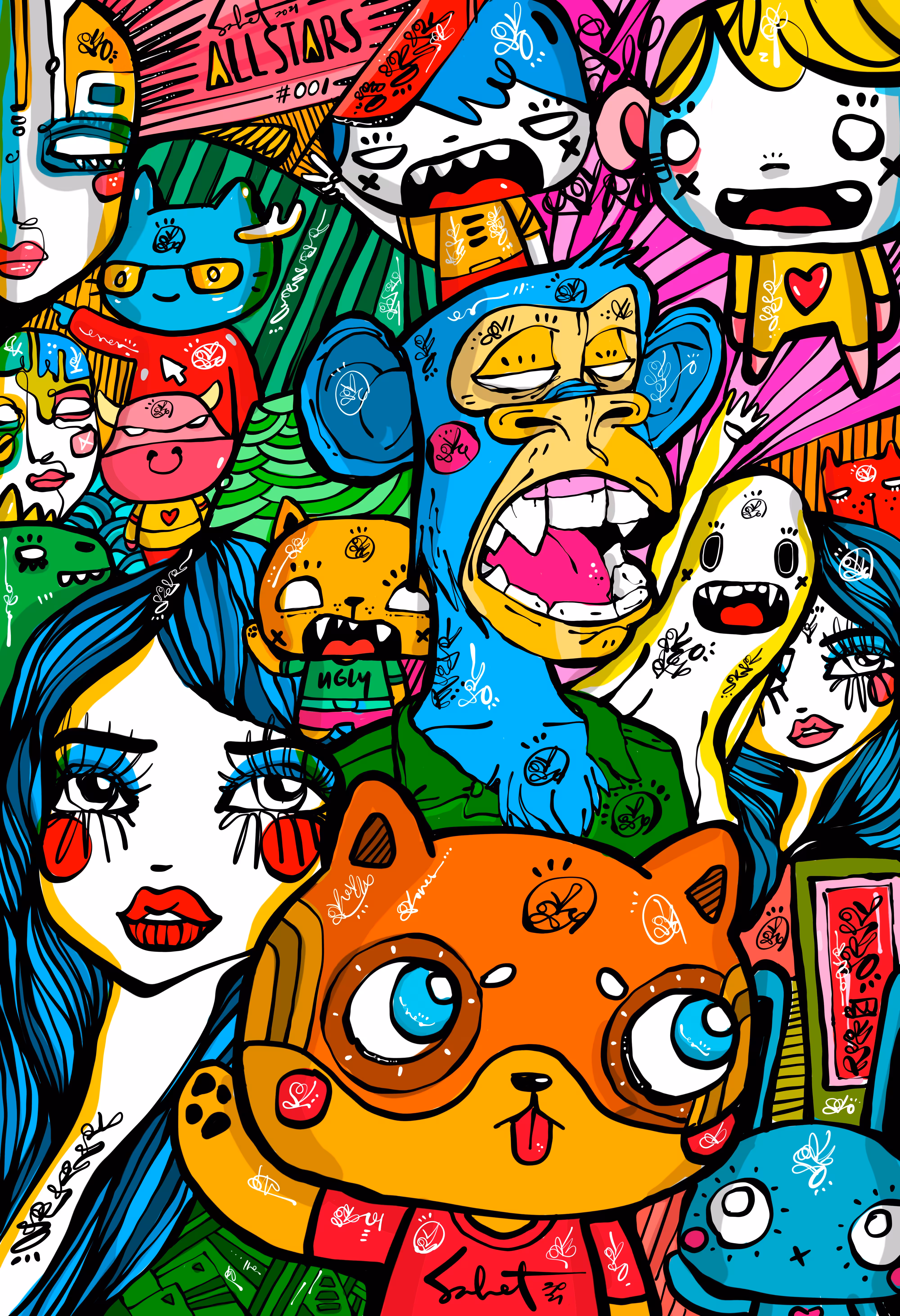 #001 ALL STARS BY SABET 2021 / FEATURING BORED APES YACHT CLUB, SUPERSHIBAS, ETHEREALS, MADBULLS,  COOLCATS, UGLY KITTIES AND PIXOPOP