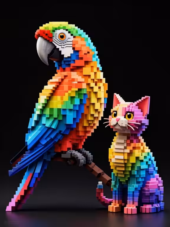 parrot and cat