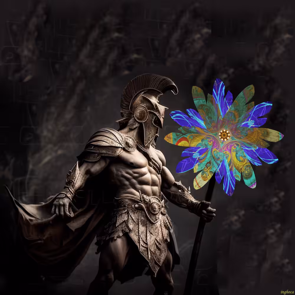 Pinwheel 107 Nifty Warrior holding 2 directed pinwheel with thunder effect