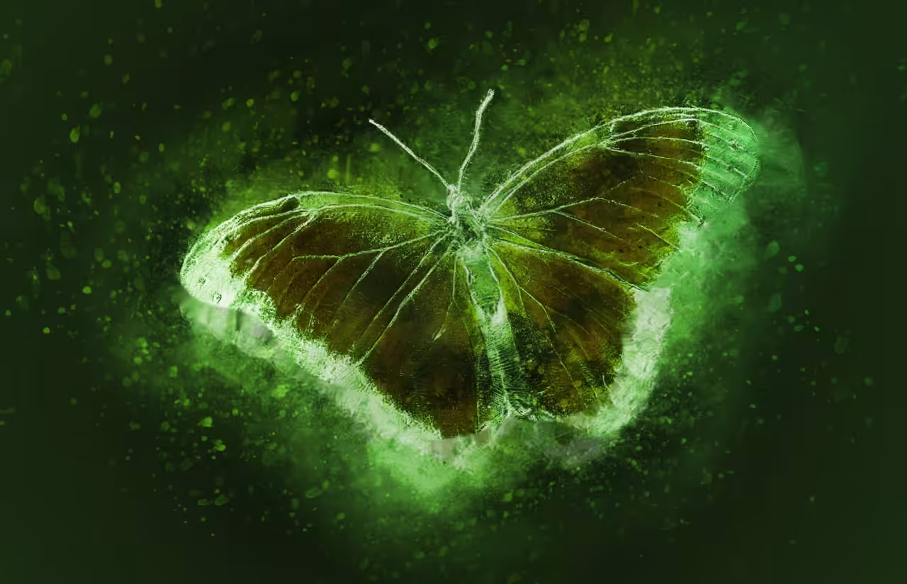 Fluorescent butterfly in motion