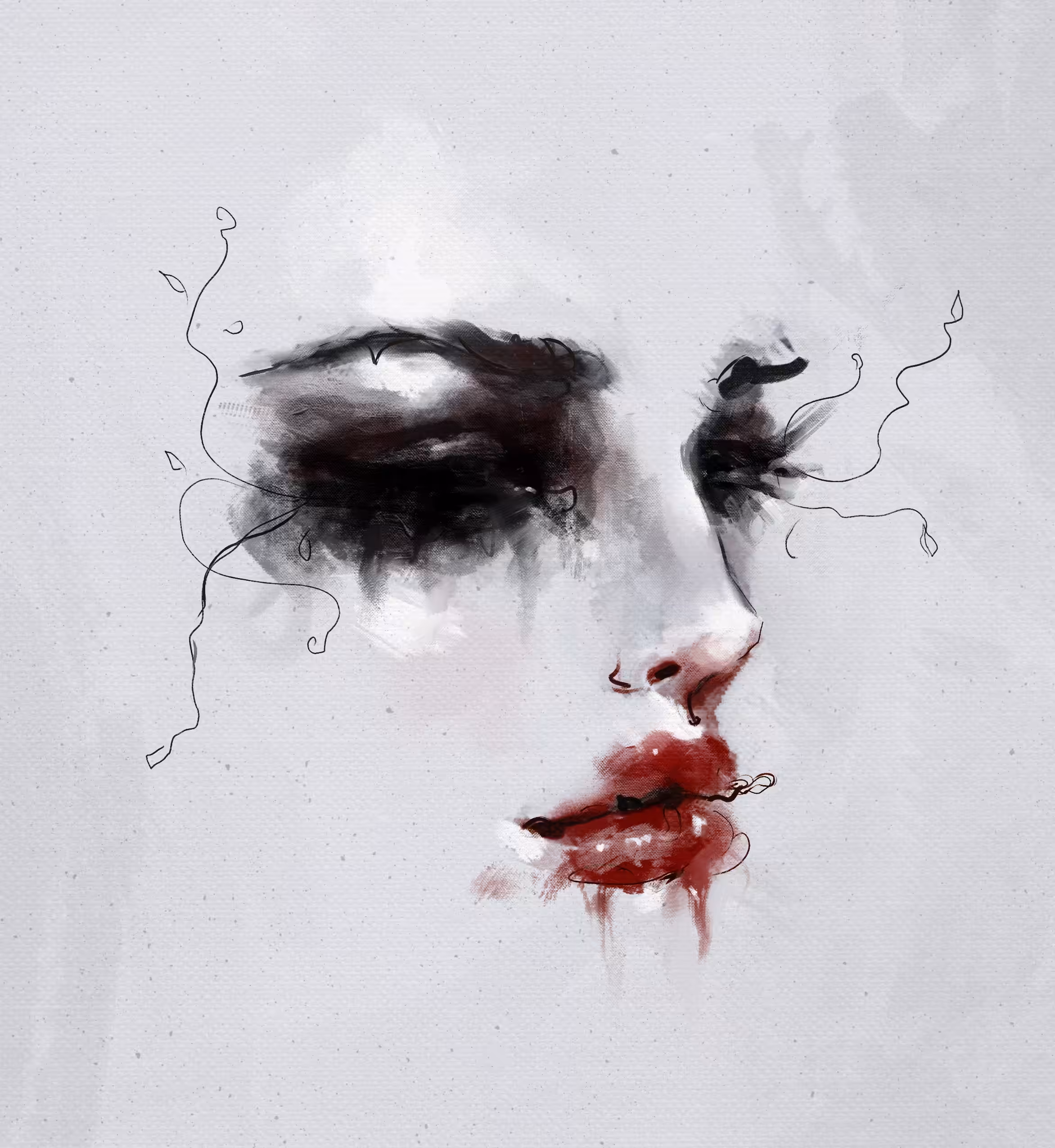 Dark eyes, red lips 