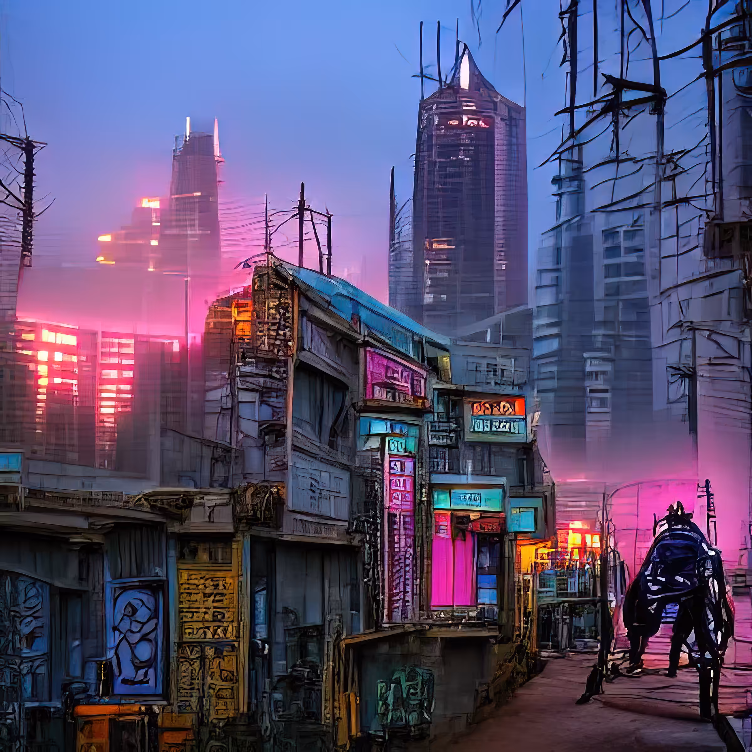 streets of cyberpunk city at dawn dVhpZvX8rten38mKfteQ