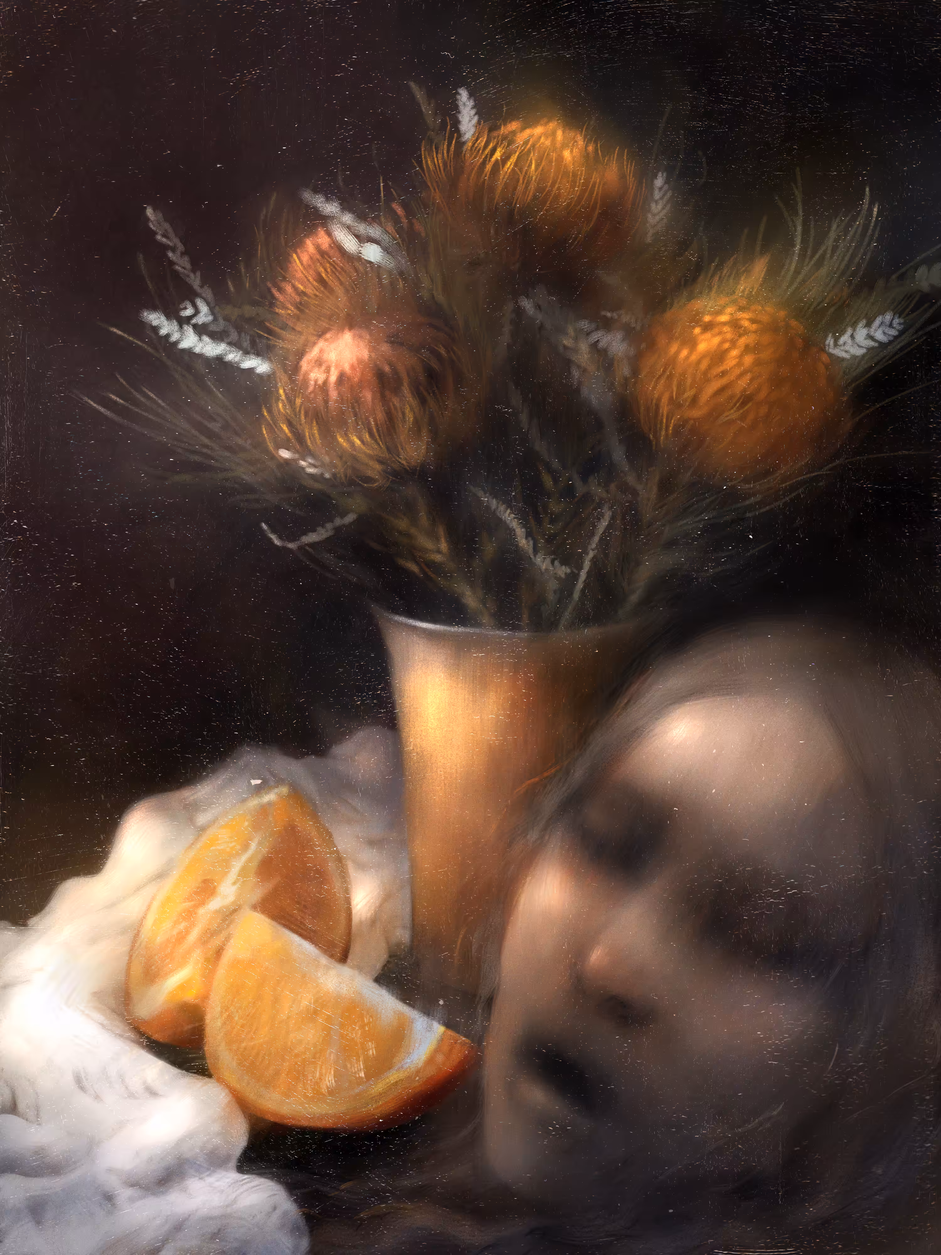 Flowers & 2 Slices of Orange