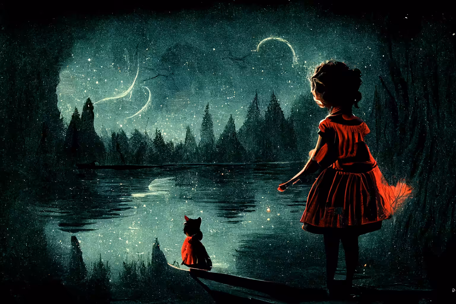 Shadow and Diana at the Midnight Lake