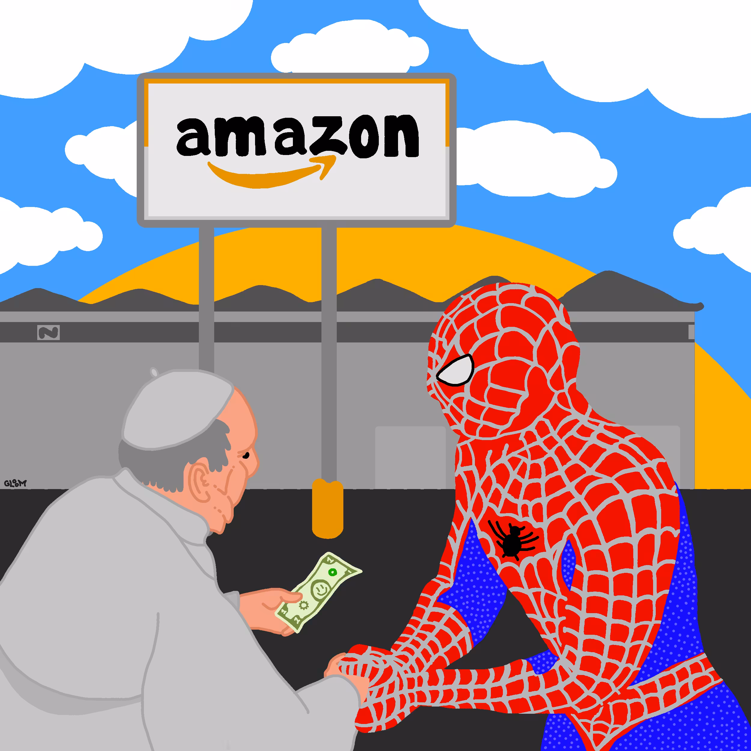 Spiderman Greets the Pope at an Amazon Distribution Center