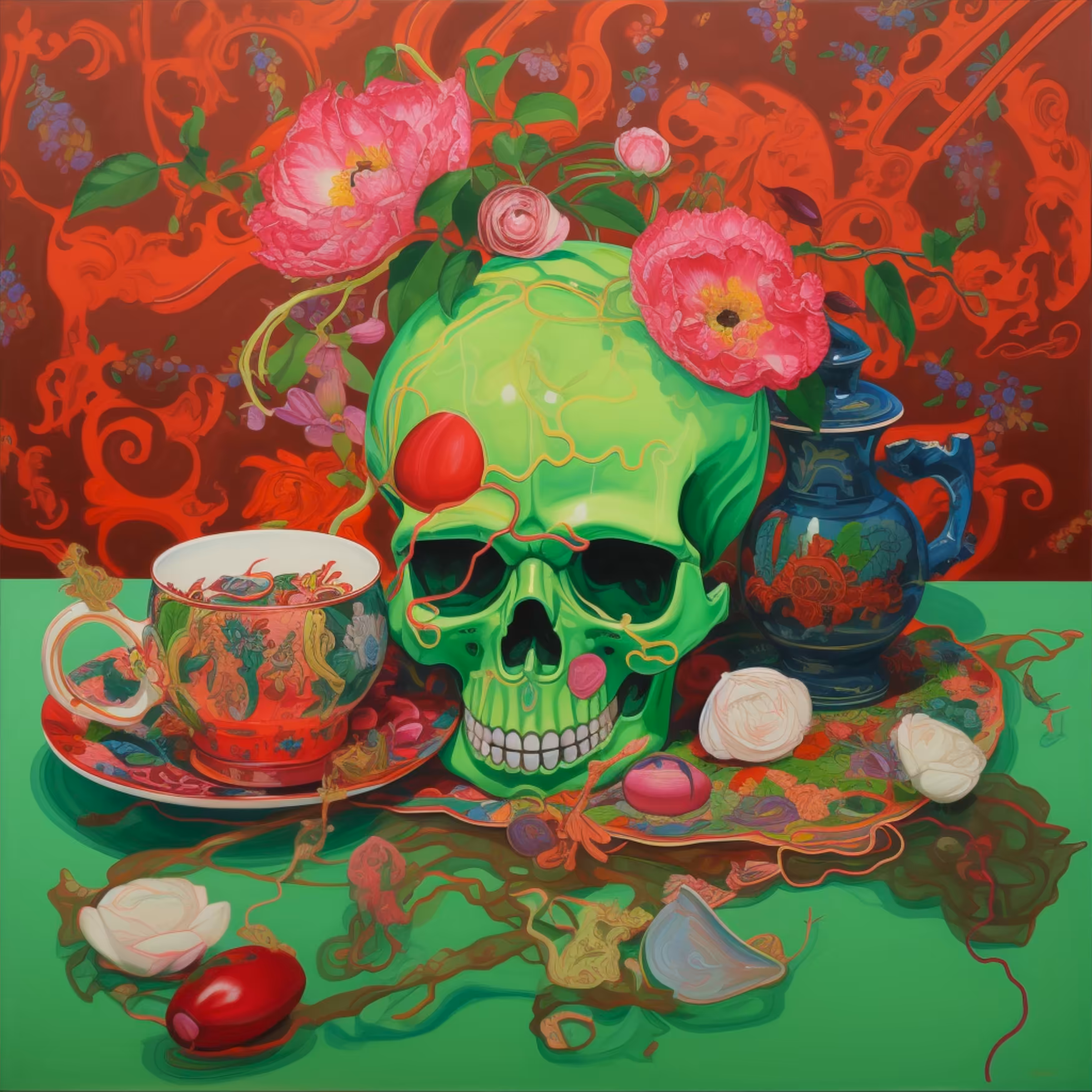 Green scull. Red cup