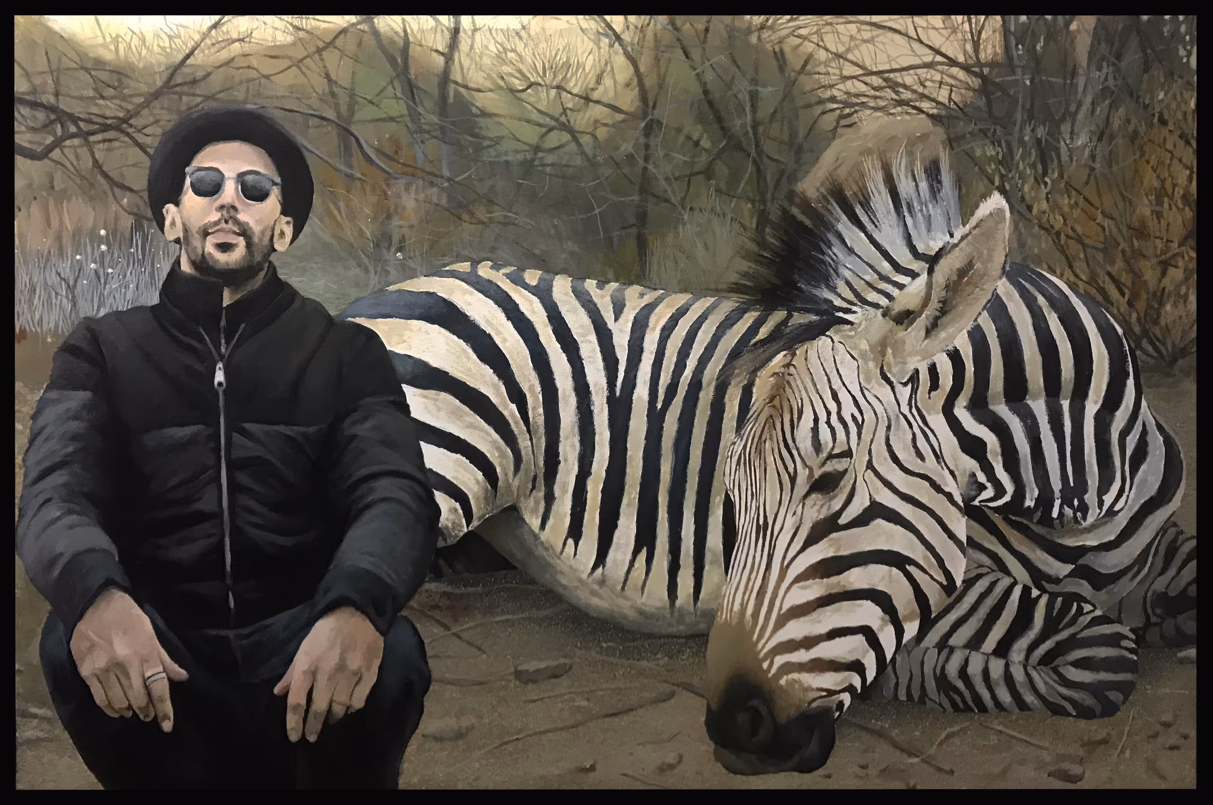 man and zebra