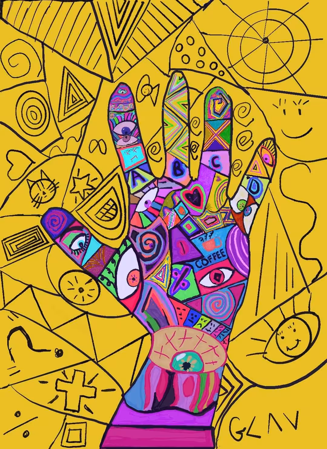 Tattooed hand in Yellow 