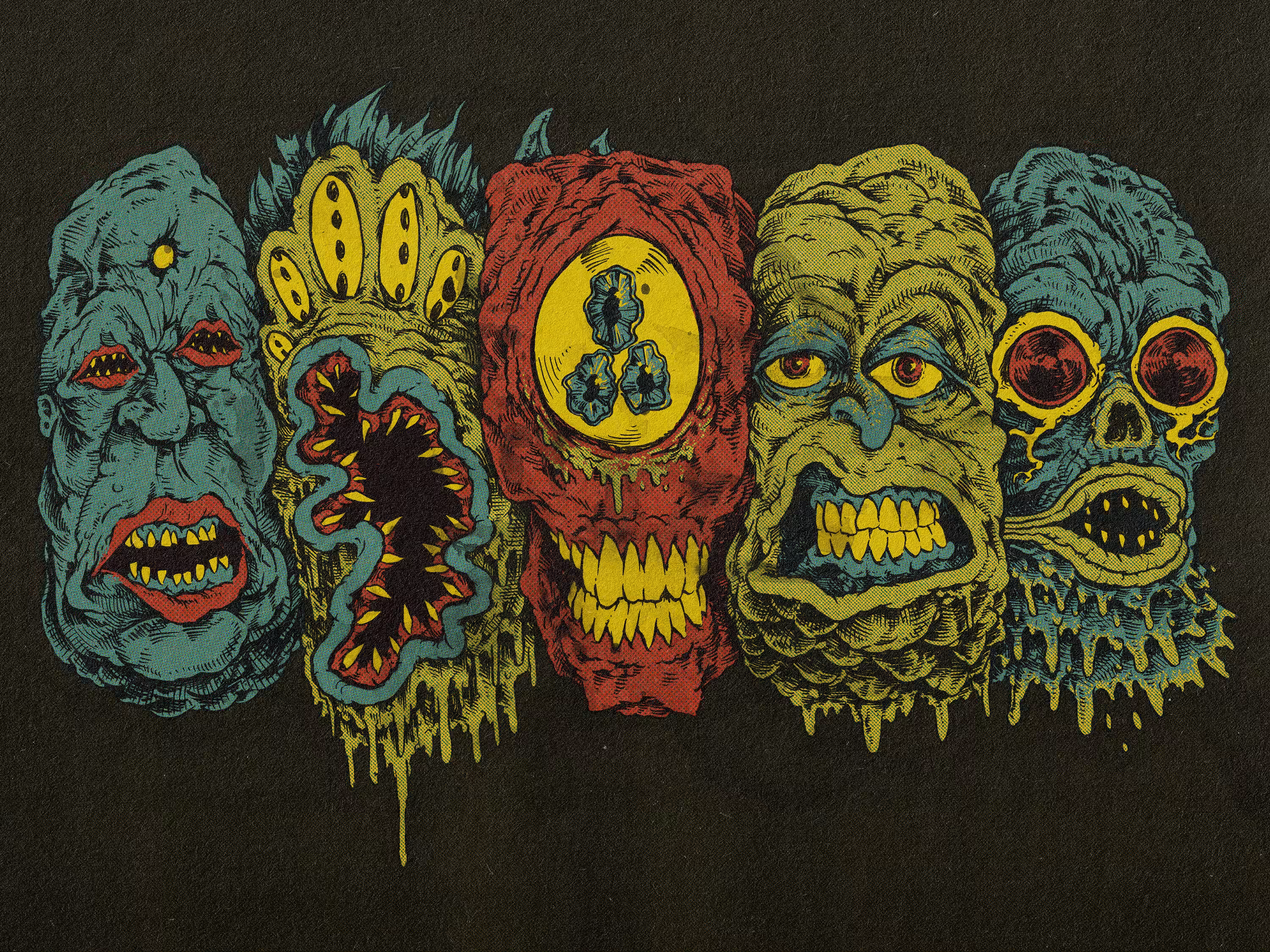 5 Monster Heads in a Row