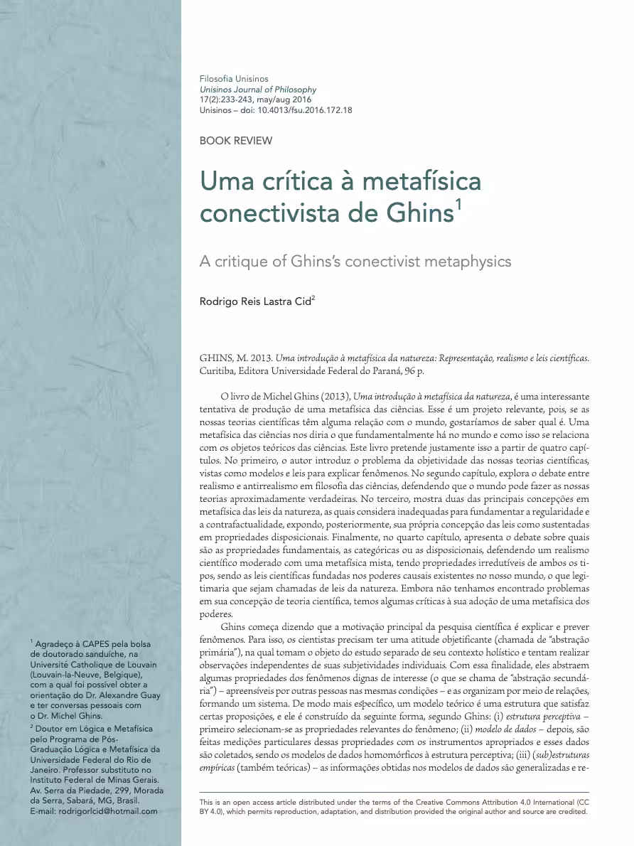 RODRIGOCID: Resenha Crítica - Uma crítica à metafísica conectivista de Ghins - Filosofia Unisinos