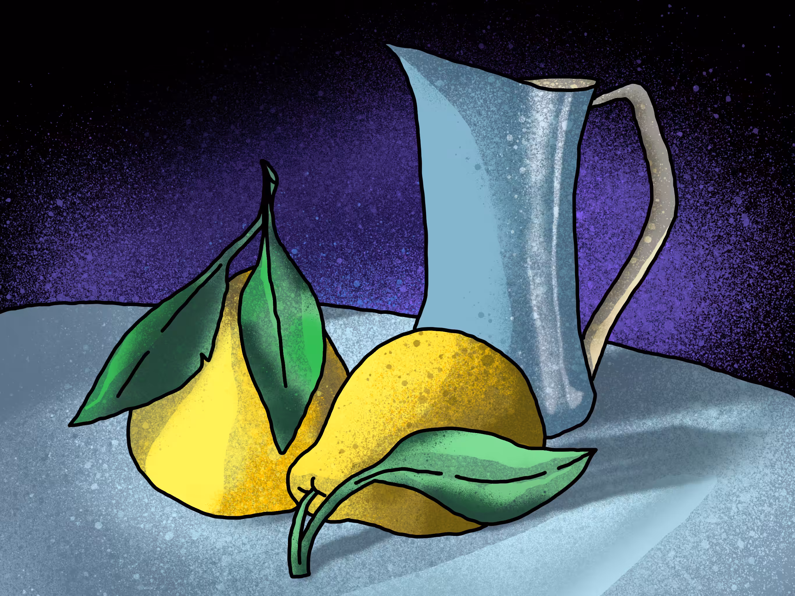2 lemons and a small vase.