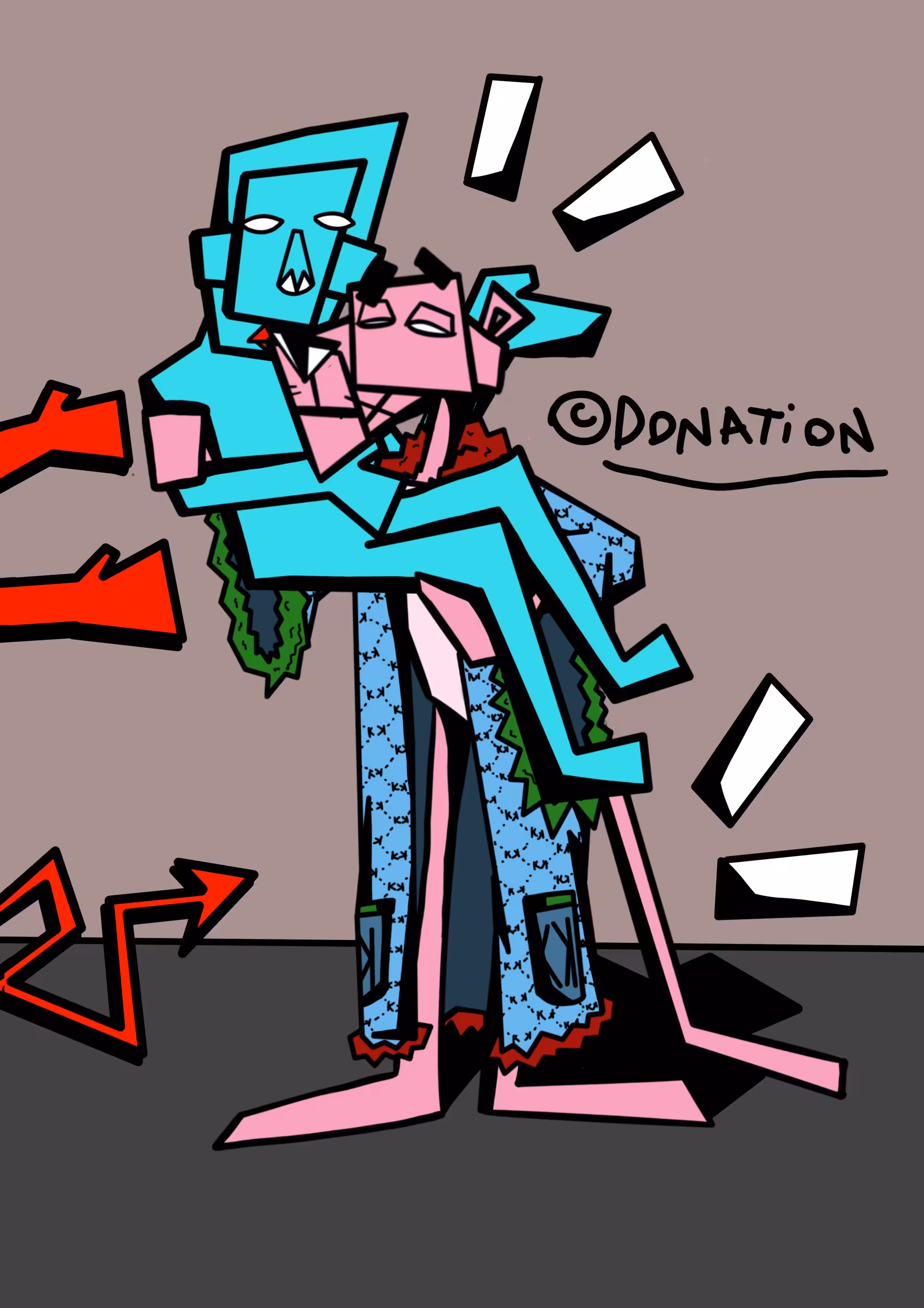 "Donation at devil by a pink panther"