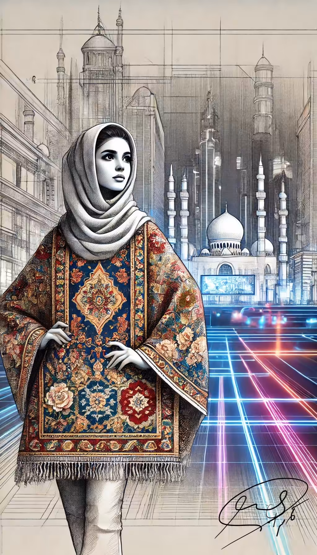 Fusion of Tradition and Future( Kashan Carpet Dress)