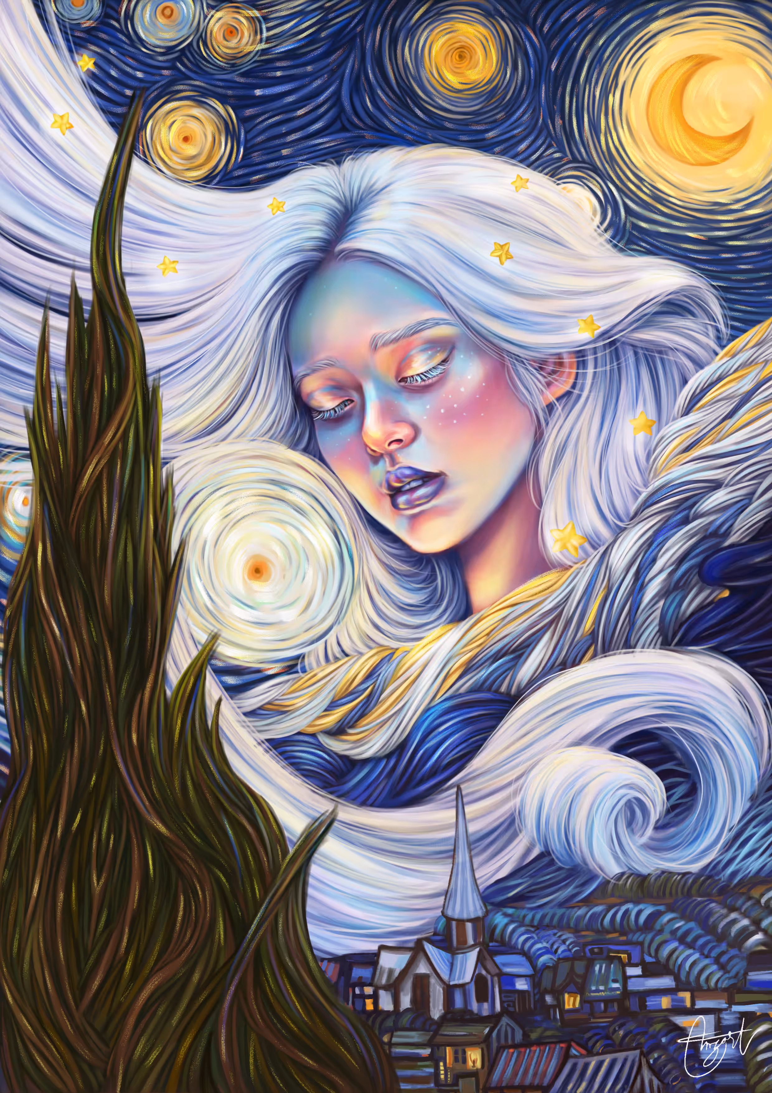 Glimmers (After Starry Night)