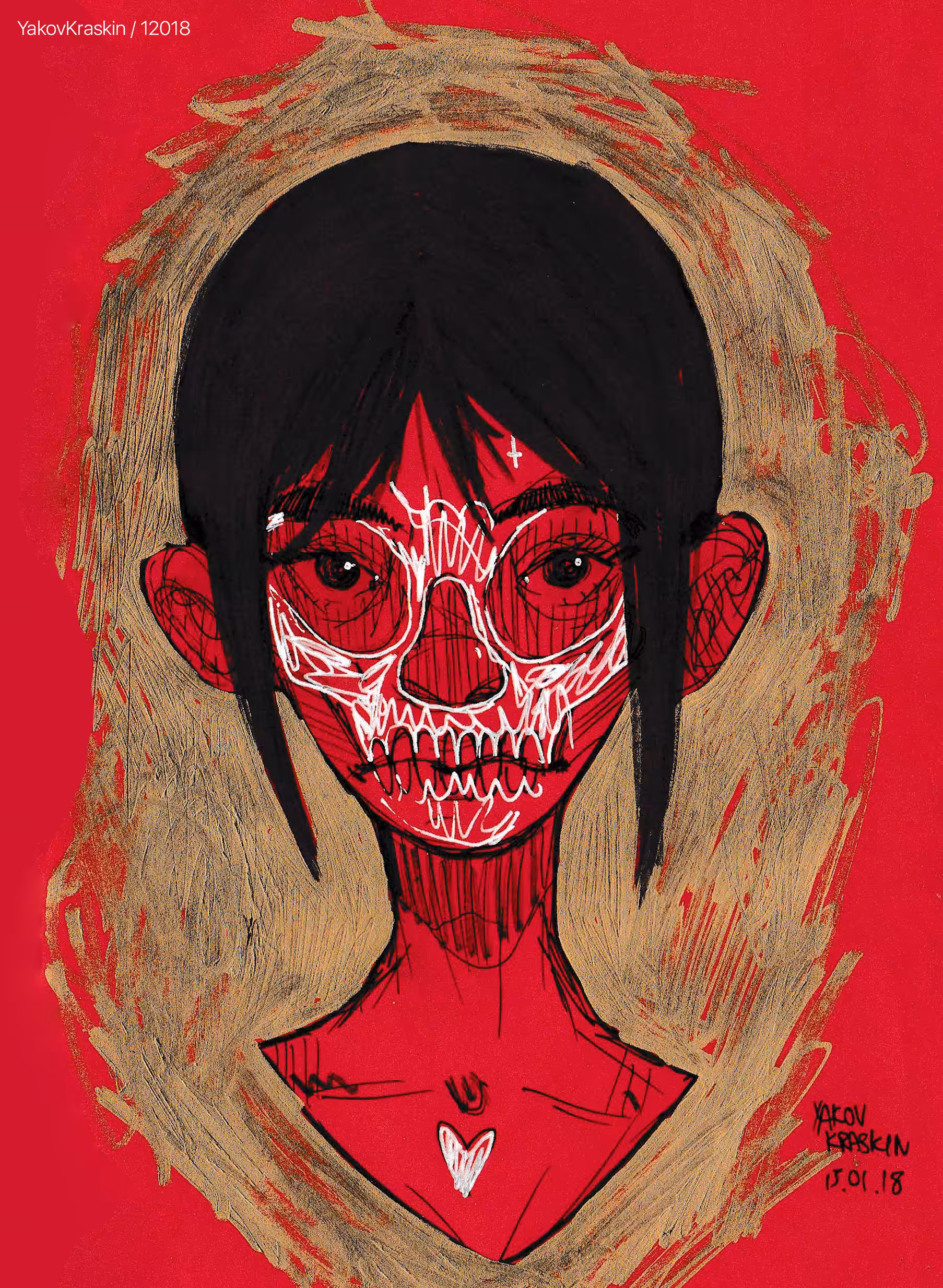 43_Sketch_Skull_girl_in_gold