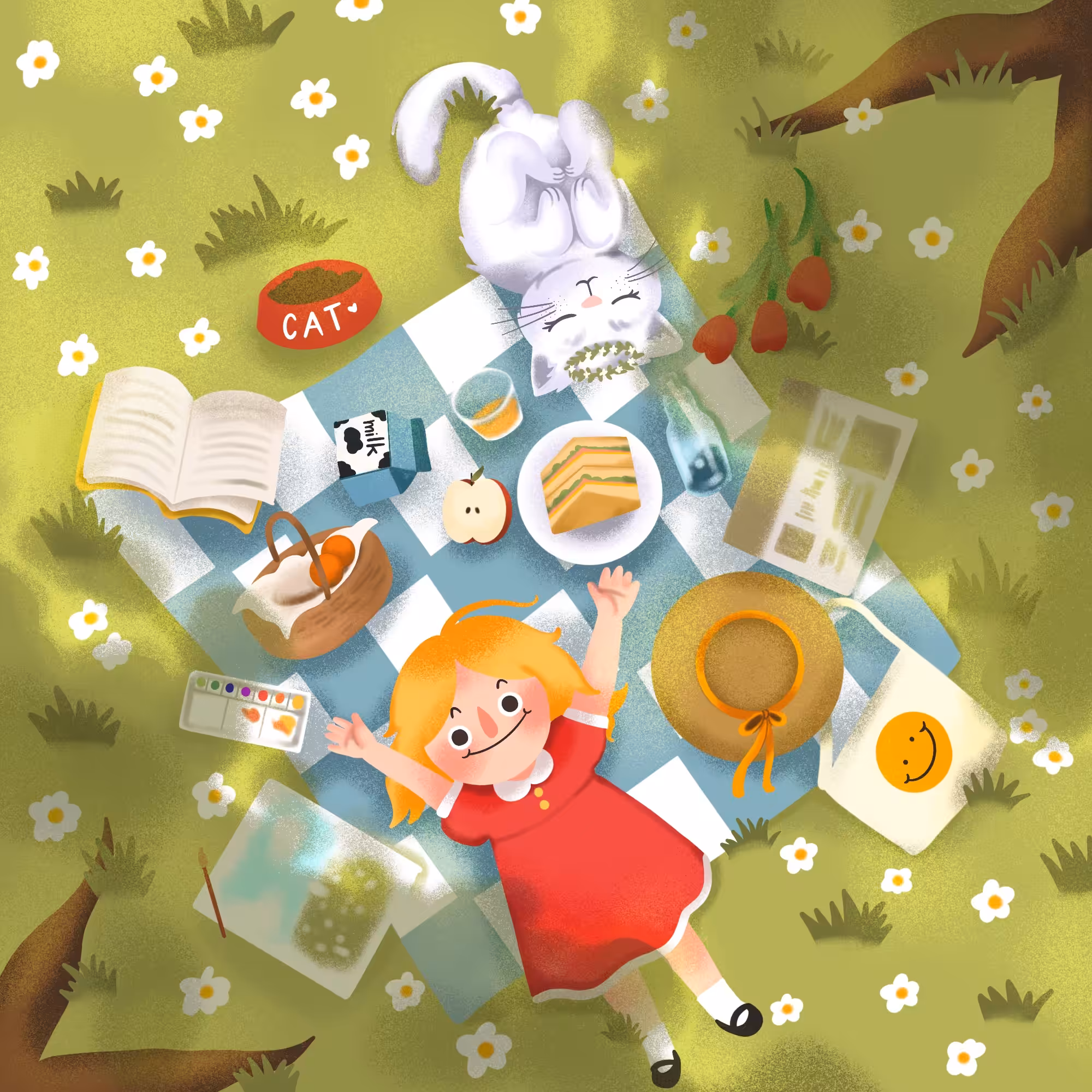 picnic with a girl's cat
