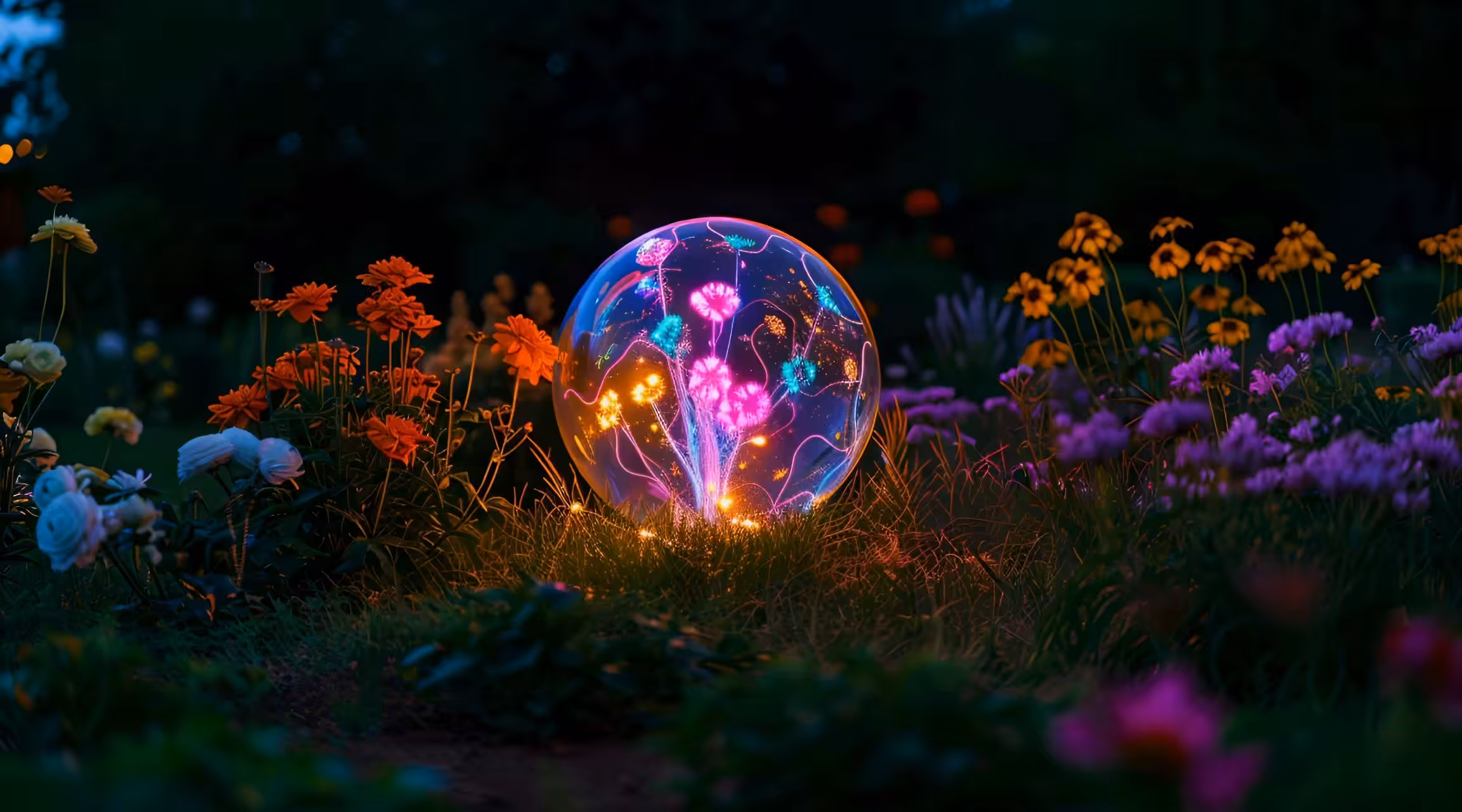 Leo Espinoza - Plasma bubble fusing with flowers in a garden