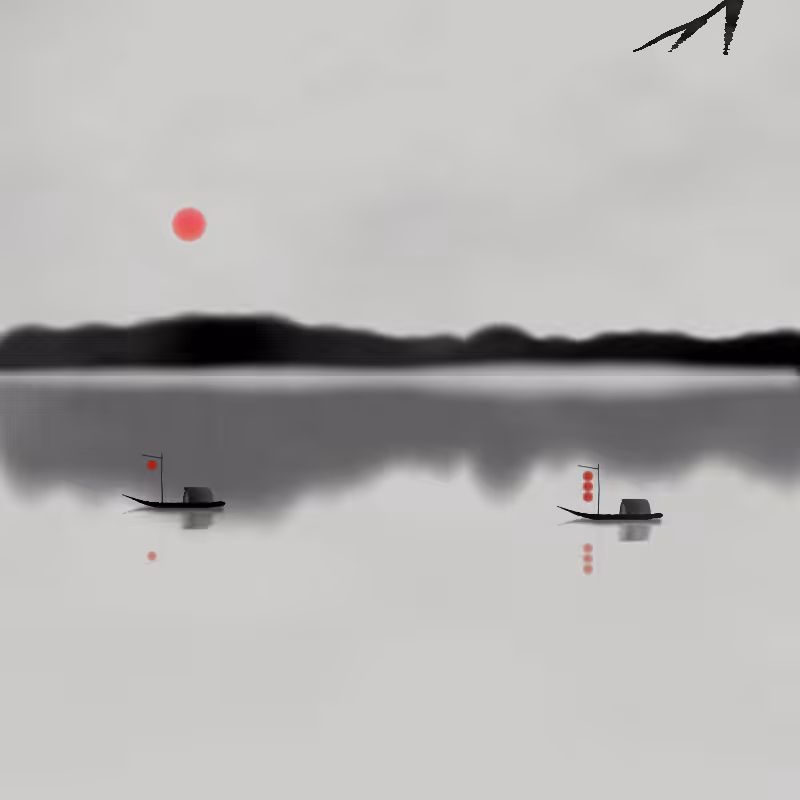 Lakes and Mountains Ink Painting #30