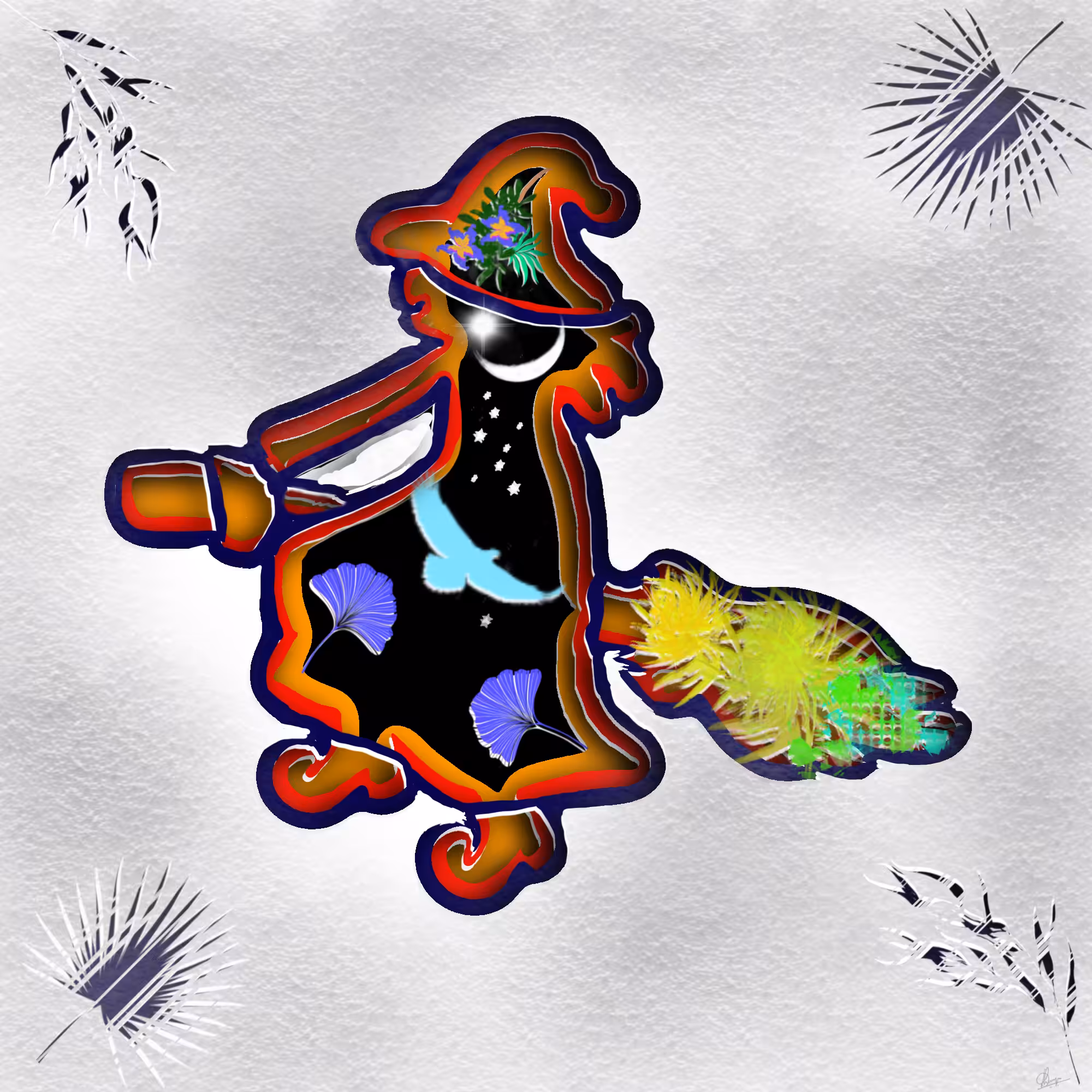 Halloween Witch on a Broom